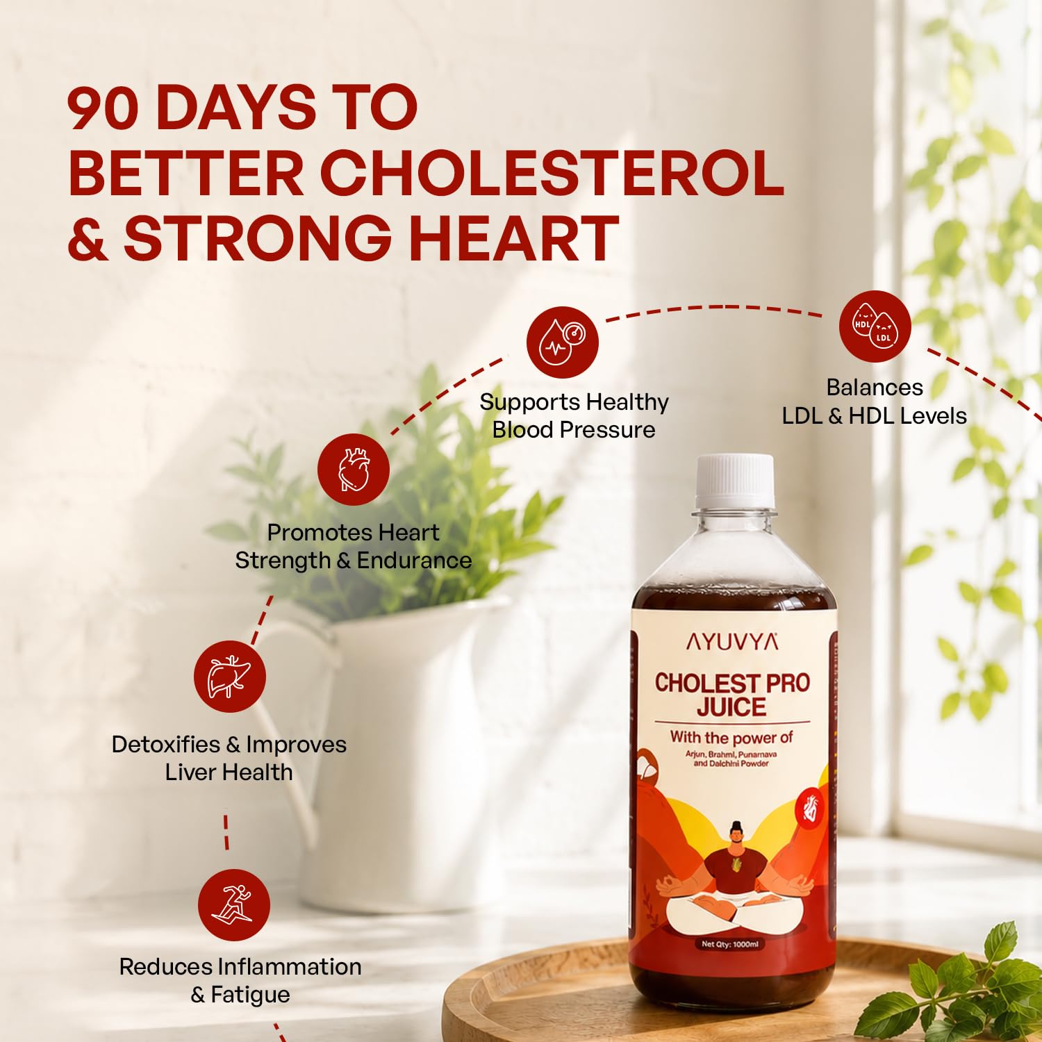 Ayuvya Cholest Pro Cholesterol Juice 1000ml with Arjuna Capsules | Infused with Arjuna, Dalchini and Makoye | Supports Heart Health, Digestion and Energy Levels | As Seen on Shark Tank 3