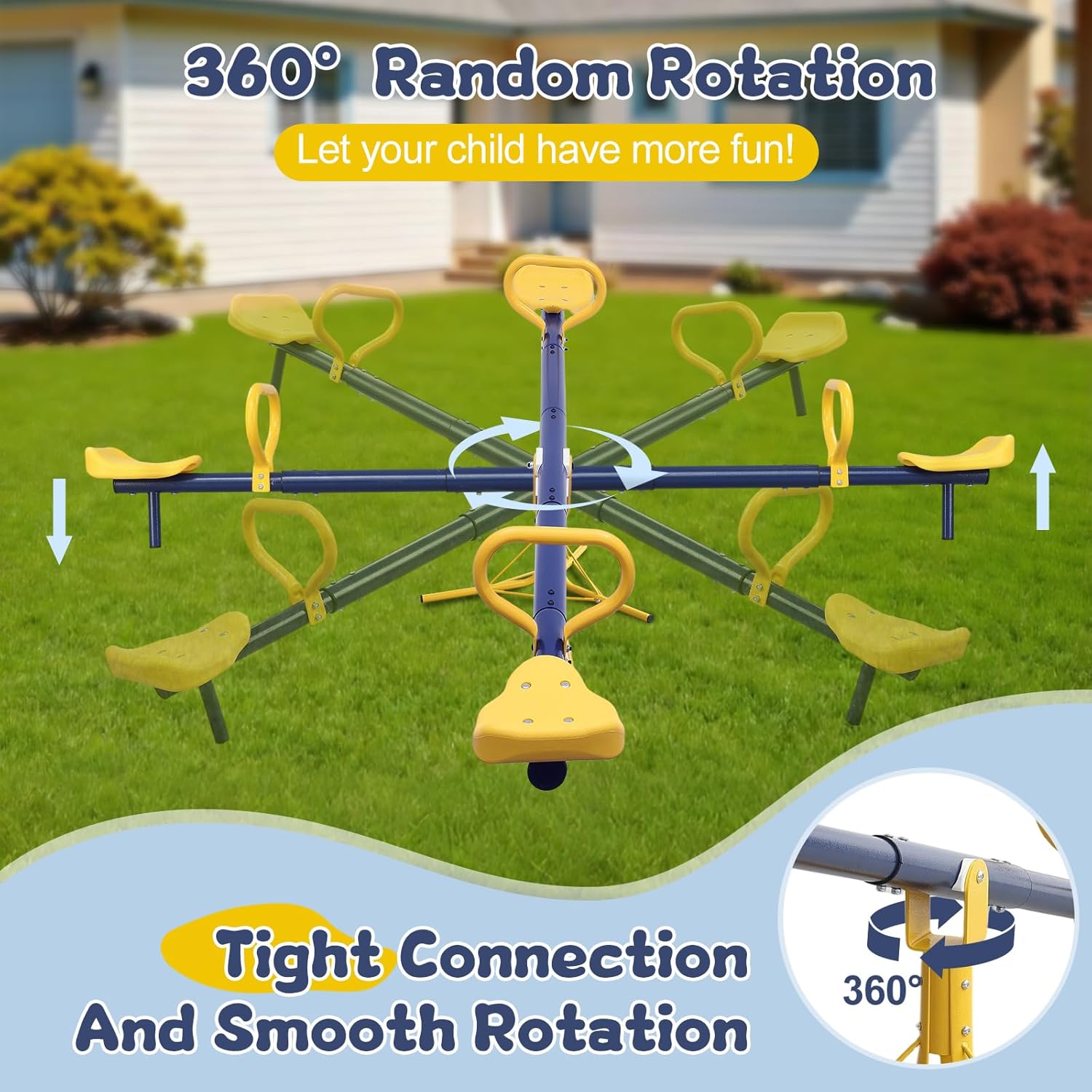 Seesaw for Kids Outdoor, Heavy Duty 250LB 360° Rotating Seesaw Outdoor Teeter Totter with Sit and Spin Design for Backyard Park & Balcony Ideal Outdoor Toys for Kids Ages 3 4 5 6 7 8