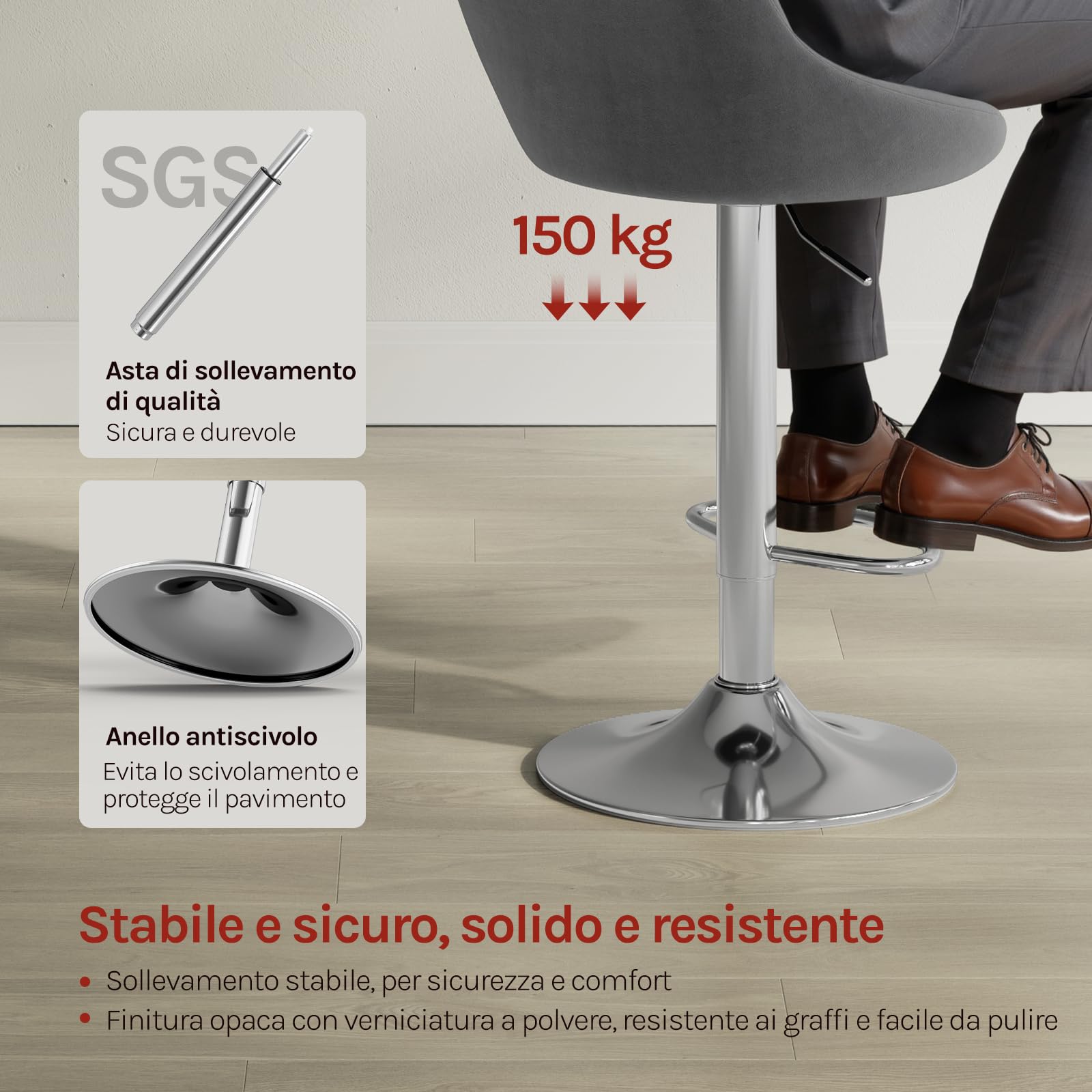 WOLTU Sgabelli cucina, Sgabelli da Bar Set di 2, Sedia da Bar Girevole Regolabile in Altezza, con Schienale Poggiapiedi, in PU, Grigio scuro, BH238dgr-2