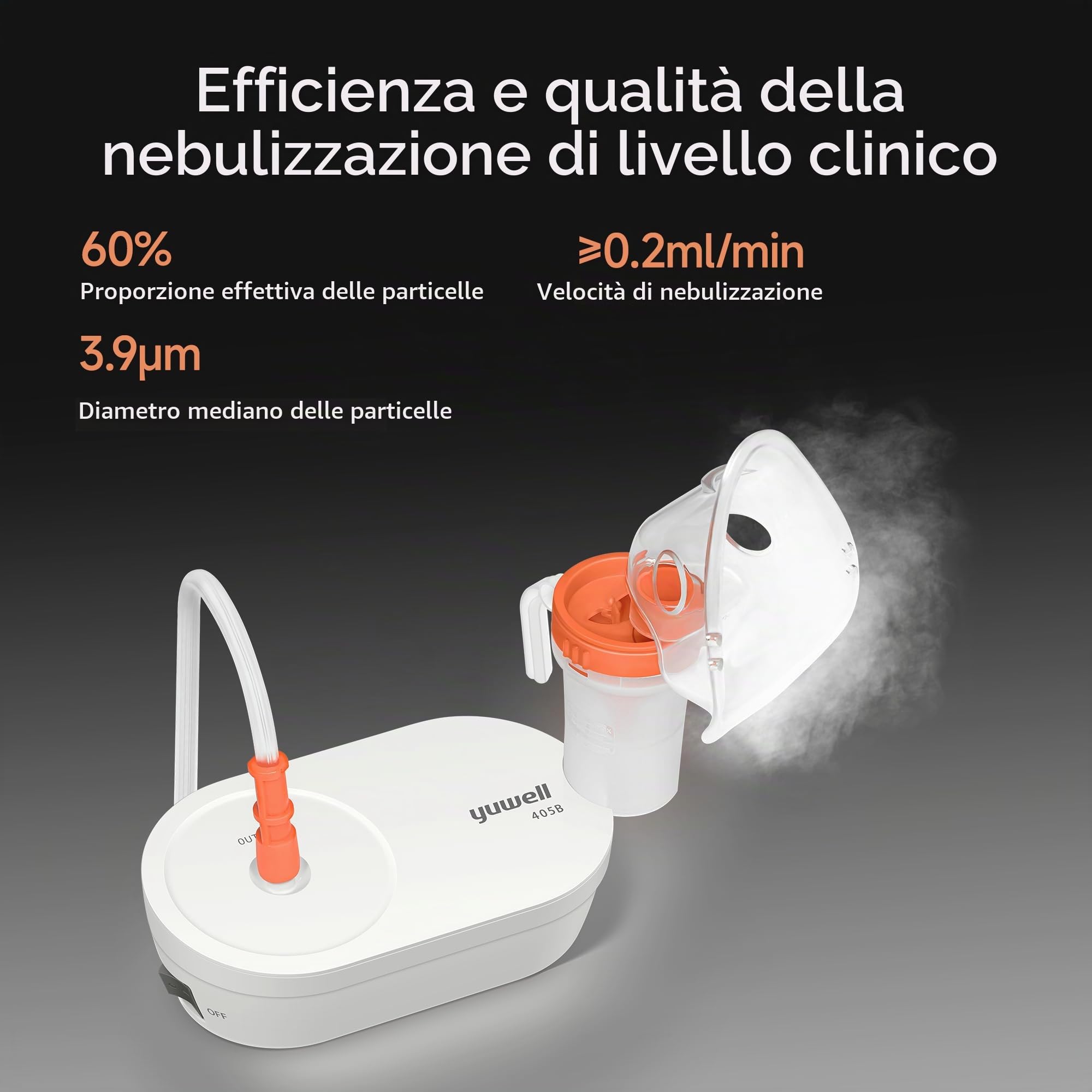 yuwell Aerosol con Tecnologia ad Aria Compressa Mediante Compressore, Design Leggero e Portatile, per il Trattamento delle Vie Respiratorie, Adatto per Adulti e Bambini, Facile da Pulire (405B)