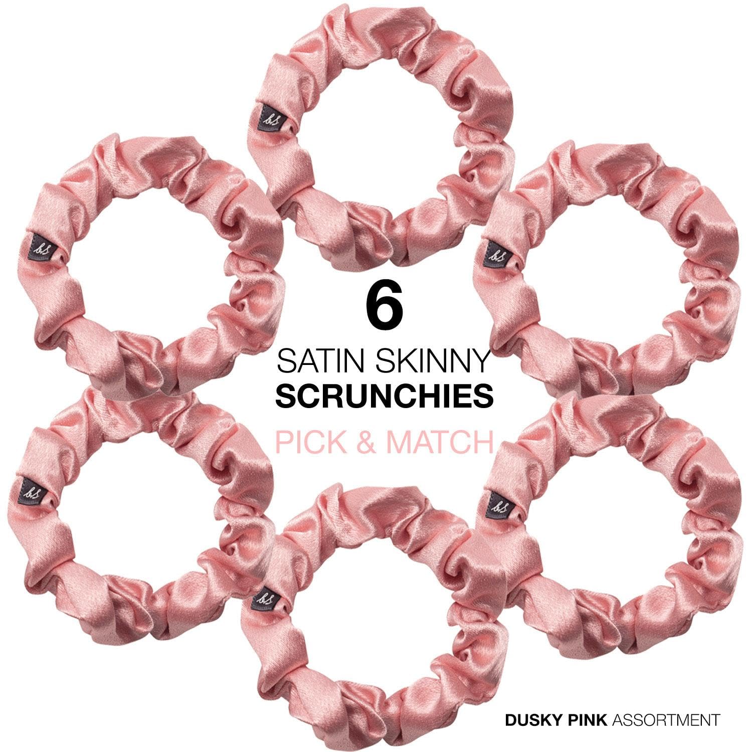 Basic Sense Skinny Satin Hair Scrunchies for Fine Hair Snag-Free, Strong Hold, A set of 6pcs, Pink, 1 count (Pack of 6) - Image 2