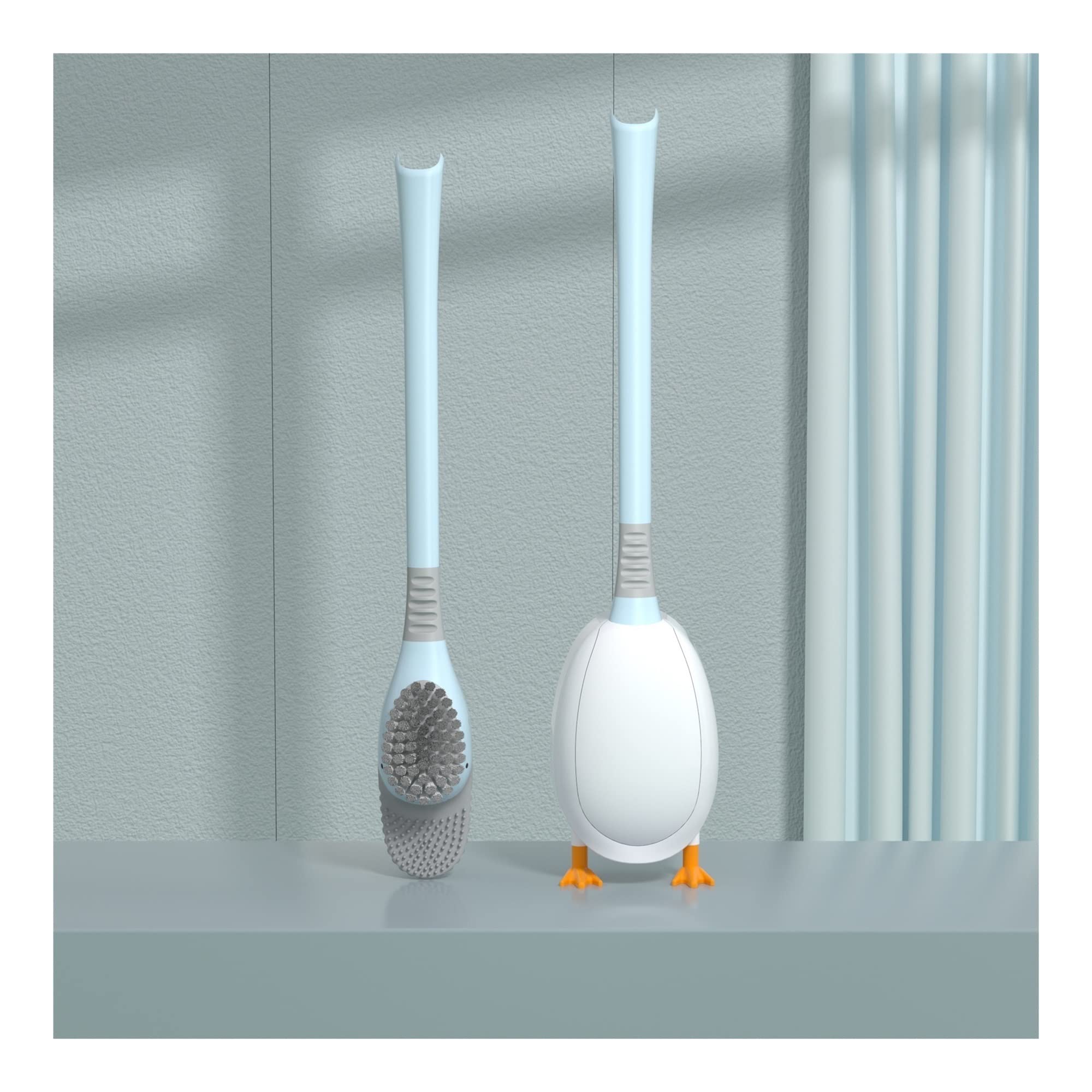 Hdbcyuaz Blue Toilet Bowl Brush Toilet Brush Household Non-Dead Corner Wash Toilet Brush Wall-Mounted Bathroom Cleaning Set Artifact Silicone Glue Rack Toilet Cleaner Brush(Blue)