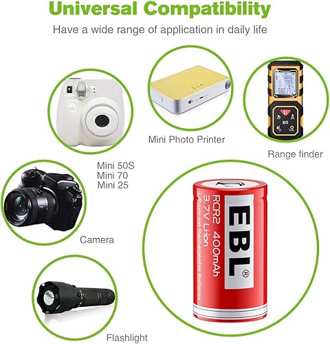 Miniatura 2 de EBL CR2 - Baterías recargables de litio de 37 V RCR2 paquete de 8 baterías con cargador de batería recargable
