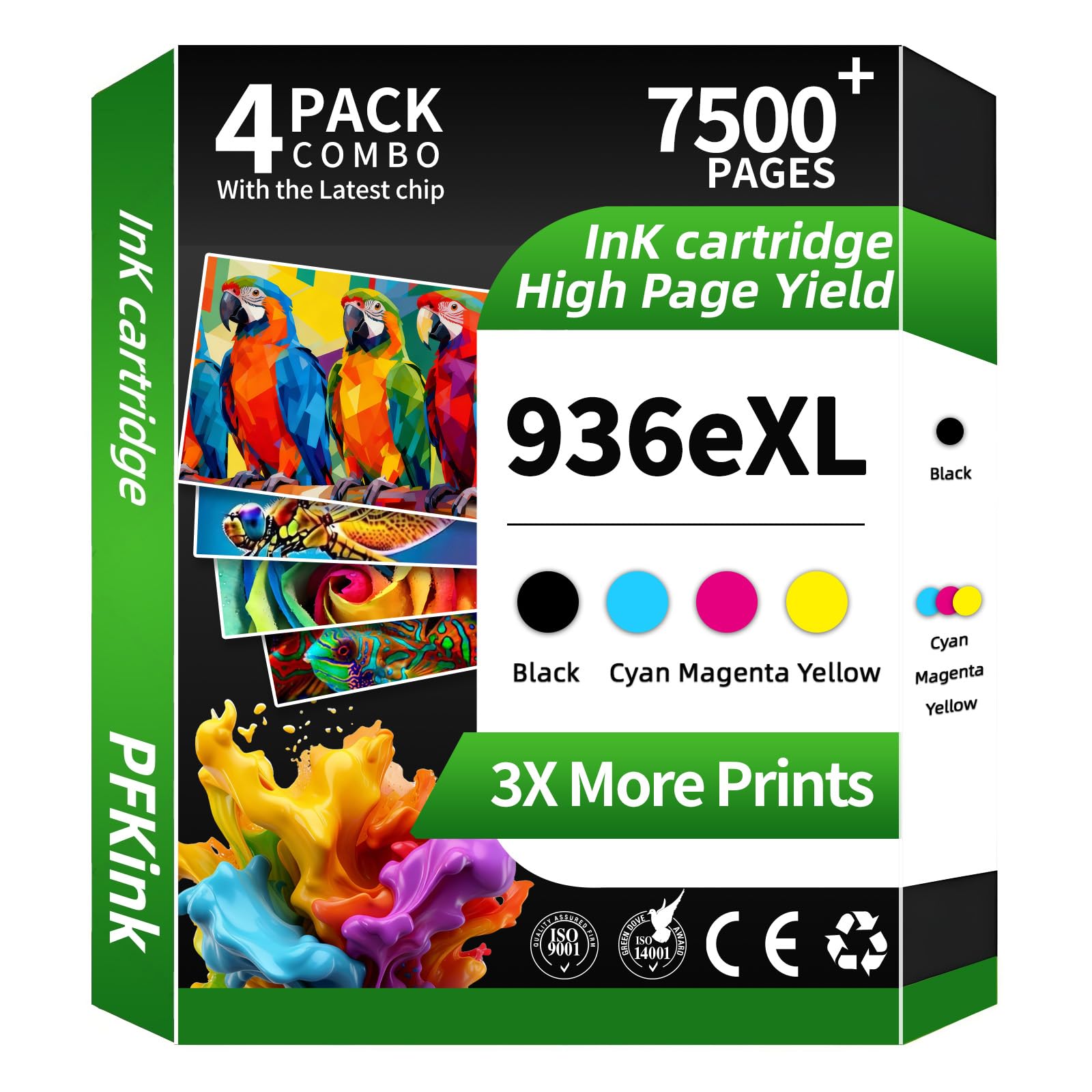 PFKink 936e 936XL Ink Cartridges Combo Pack High Page Yield Compatible for HP 936 936e Ink Cartridge Work for OfficeJet Pro 9110b 9122e 9125e 9128e