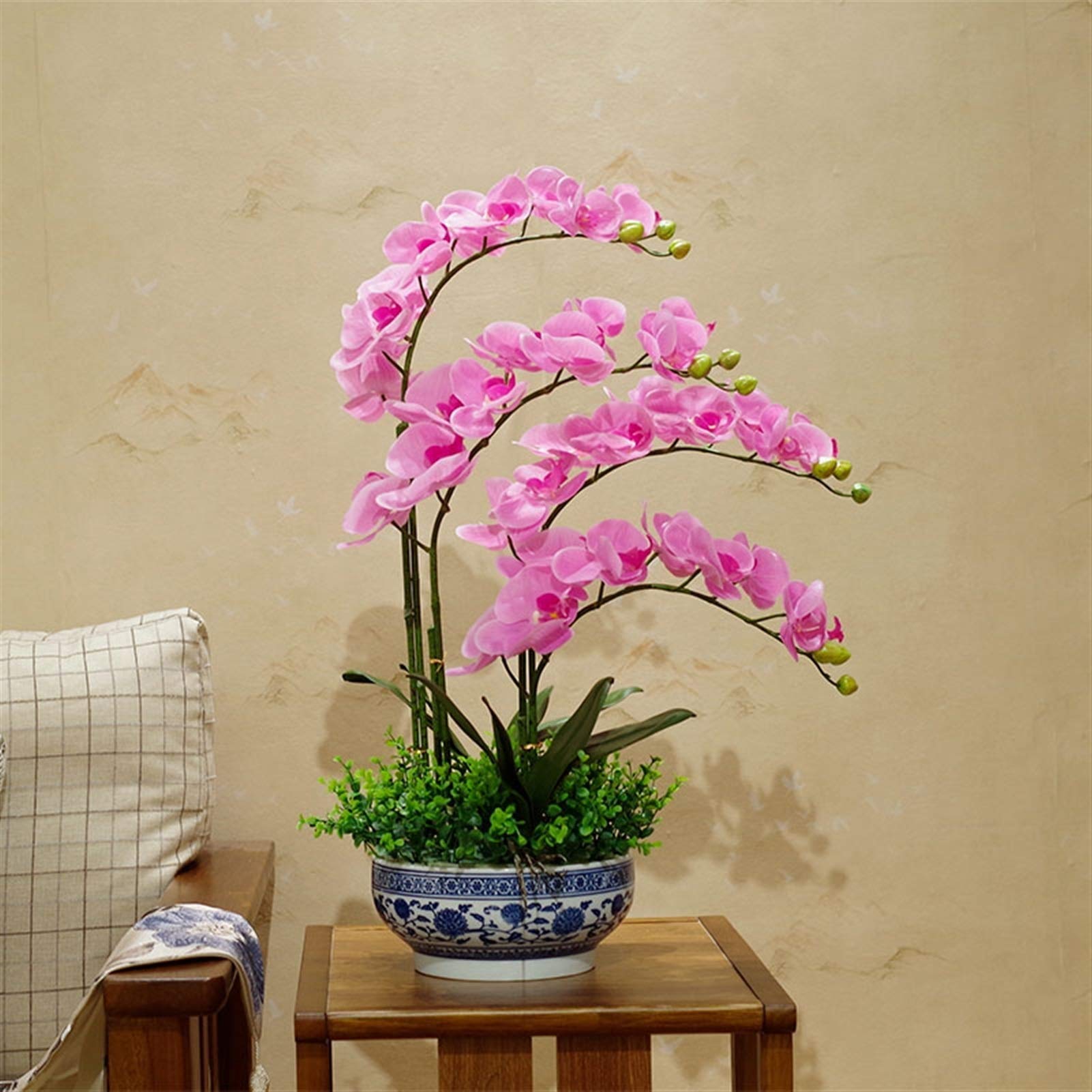 Sbziojhdr Pink Artificial Flowers, Decor Artificial Flowers With Vase Orchid Flower Faux Phalaenopsis Orchids Plant In Pots,Fake Pu Bonsai Ornament F,(Pink)