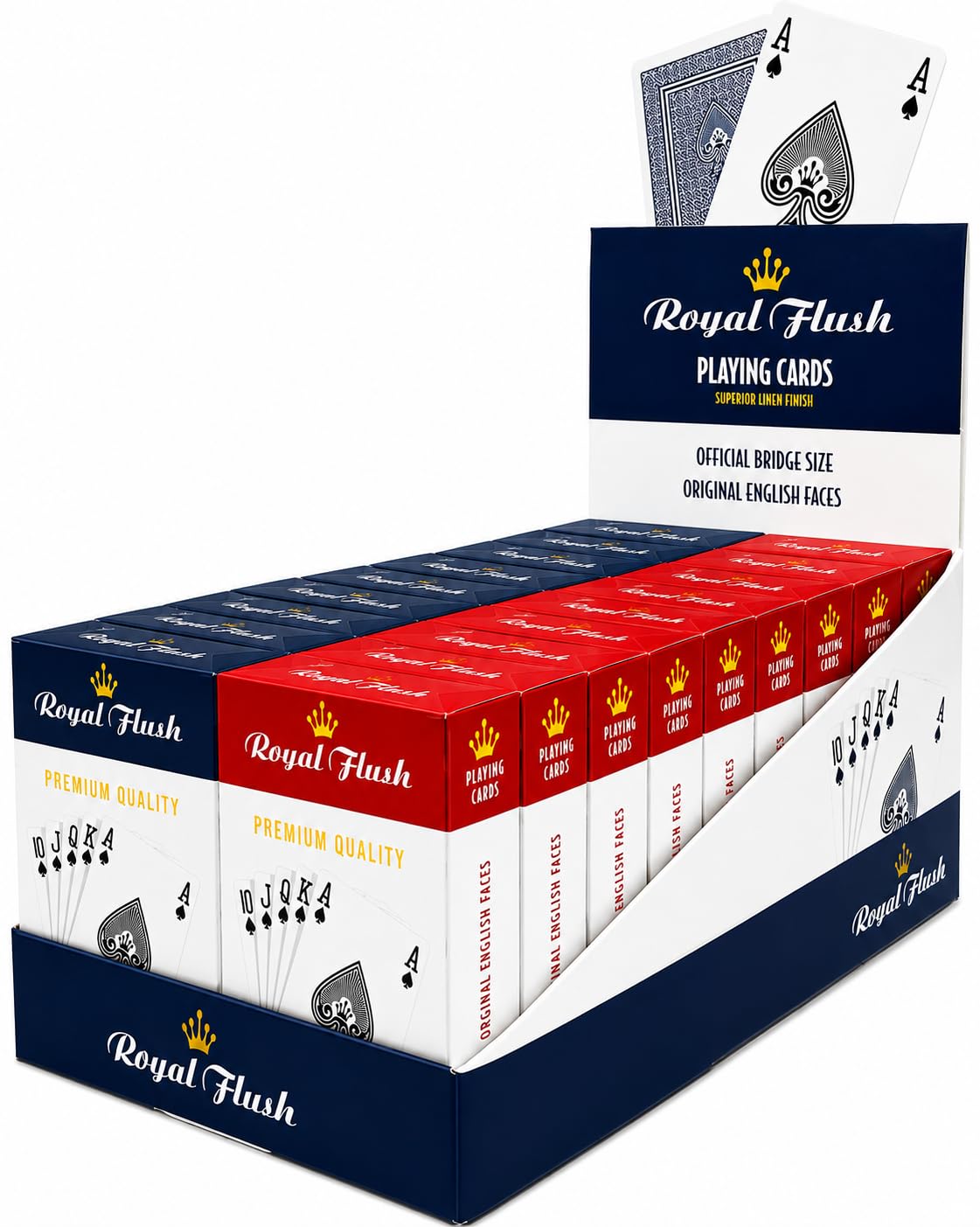 Royal Flush Premium Linen Finish Playing Cards - 12 Packs (6 Blue & 6 Red)