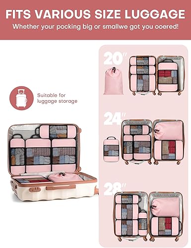 Miniatura 2 de Juego de 6 cubos de embalaje de compresión para viajes, bolsas organizadoras de embalaje ligeras, esenciales de viaje para equipaje de mano, maleta