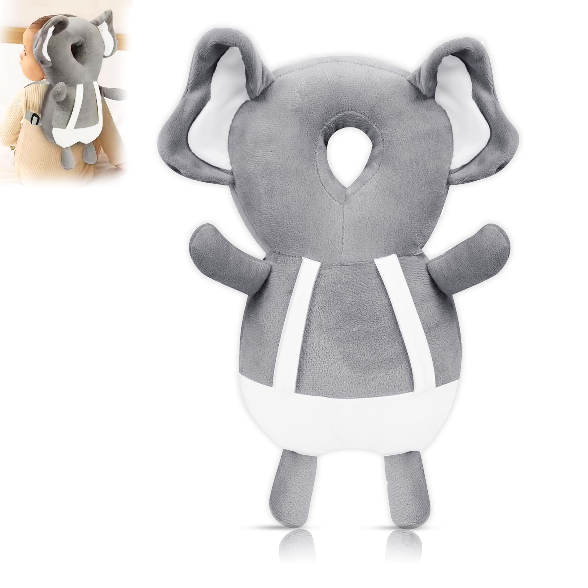 GLUN® Baby Head Protector Backpack, Pack of 1 Cute Elephant Soft Cushioning, Adjustable Shoulder Belt, Head Protection Back for 6-18 Month Toddler Kids