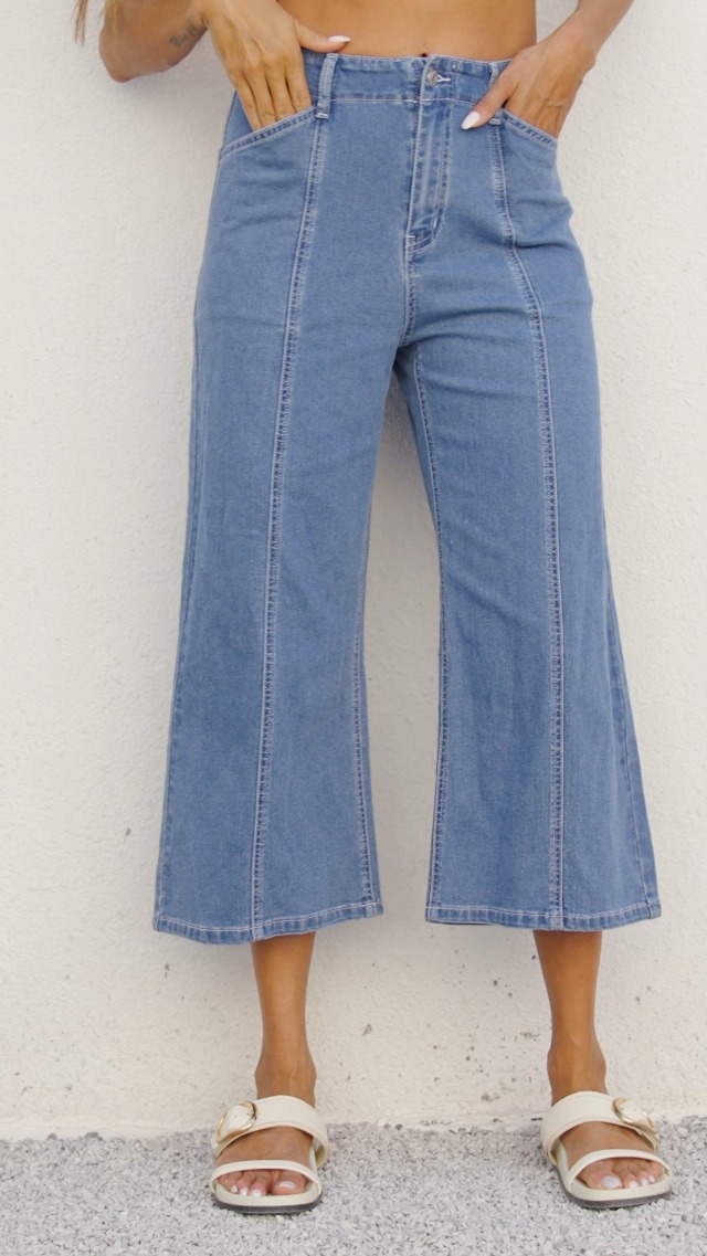 Tankaneo Womens Cropped Wide Leg Capri Jeans Baggy High Waisted