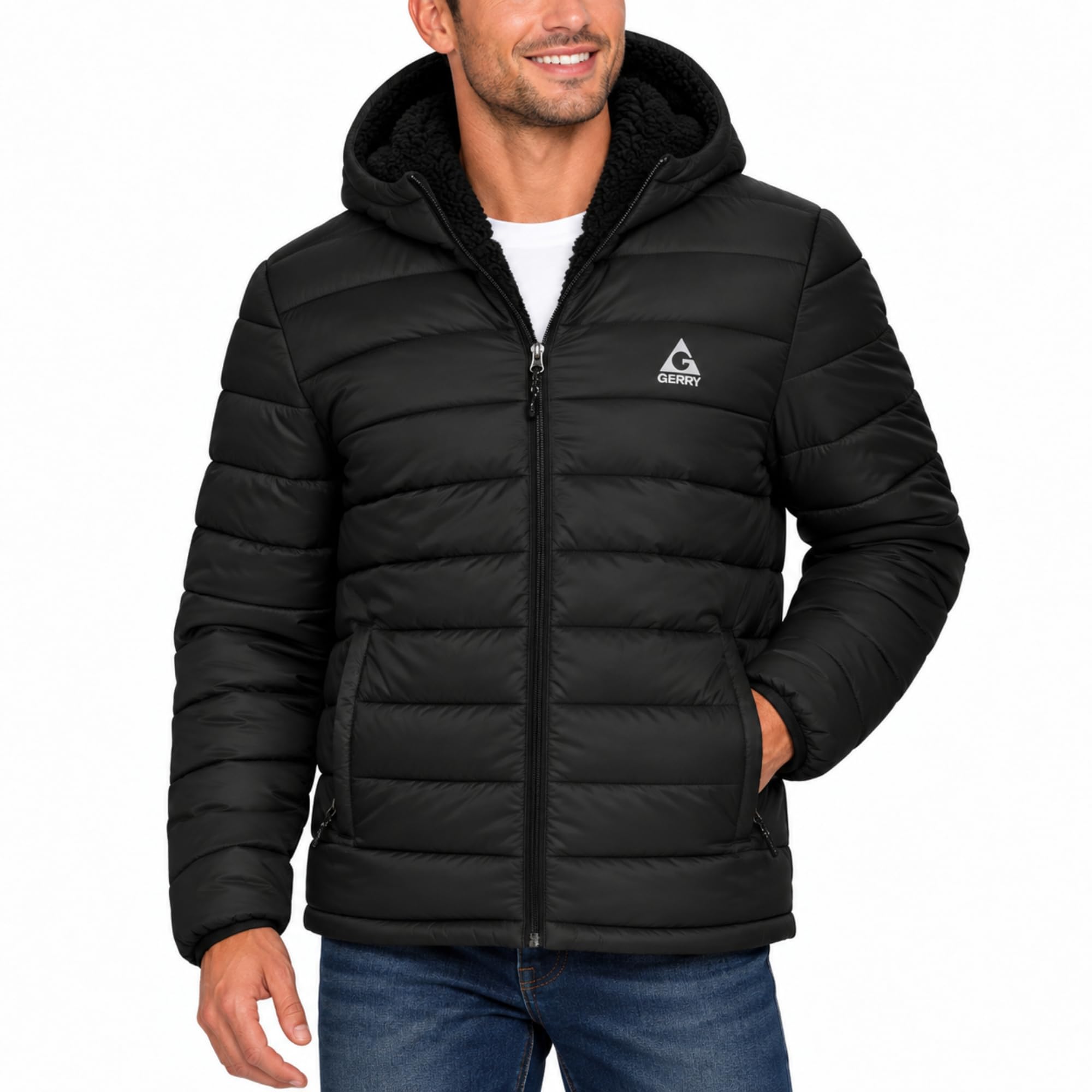 Gerry Mens Puffer Coat - Heavyweight Sherpa Lined Winter Jacket with Hood