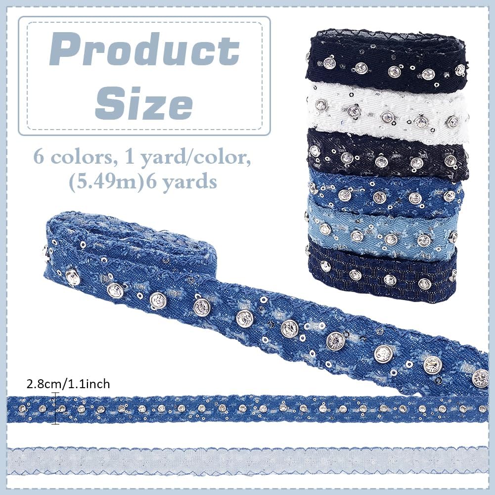 PH PandaHall 6 Yards Denim Ribbon, 6 Colours, Denim Ribbon with Frayed Hem 28 mm Polyester Ribbons for Wedding Invitations and Gift Wrapping image 2