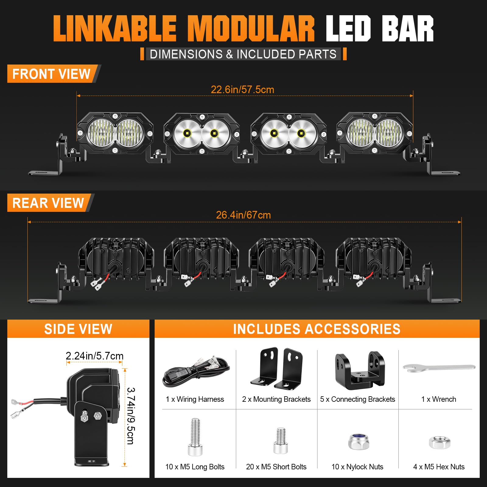 SKYWORLD Barra Led fuoristrada 23 pollici 58 cm 80W 12V DT cablaggio kit