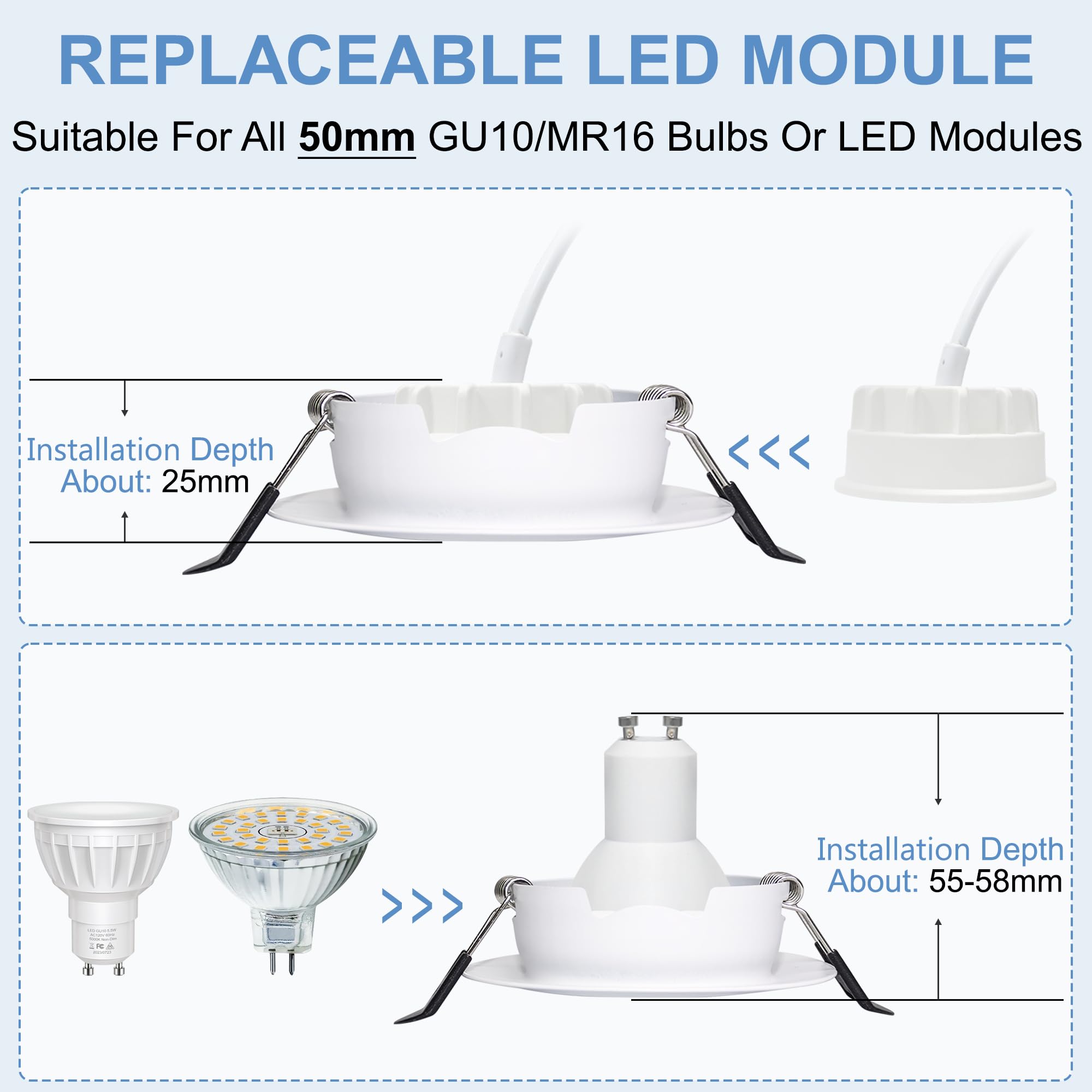 Downlight LED Techo Empotrable Regulable 230V, 5.5W 600LM IP44 Ojos de Buey Ultrafino 68mm, 45° Rotable Focos LED Interior Techo Blanco Calido 2700K Foco Empotrable para Baños, Blanco 6 Pack