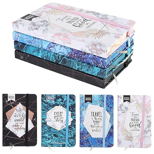 Shulaner A6 Small Pocket Hardcover Notebook Marble Hardback Notebooks Little Diary Note Pads Lined Memo Book Small Journal Notepad, Pack of 4 - Marble