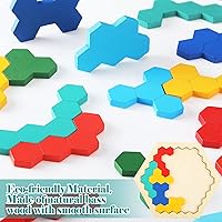 Vista 6 de Paquete de 4 bloques de madera rompecabezas hexagonal geométrico Tangram rompecabezas con forma de bloque de cerebro Teaser juguete ruso lógica IQ
