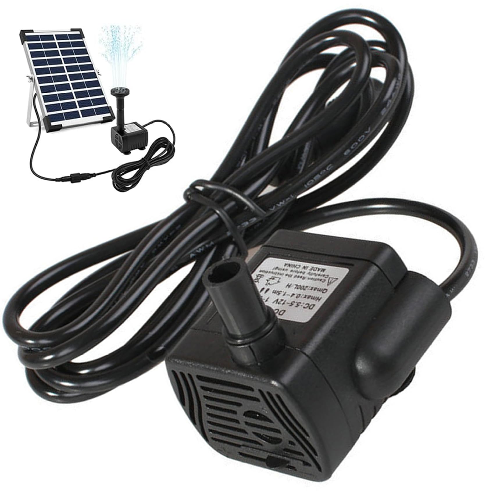 Solar Water Pumps, DC 22V-24V 3W Mini Solar Fountain Pumps, 300L/H Quiet Waterproof Water Feature, 4.9ft Spraying Distance for Aquarium, No Panel