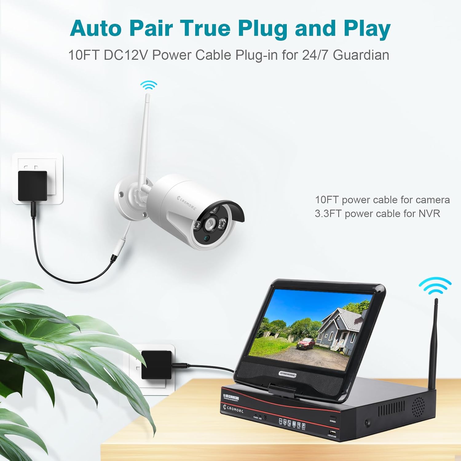 10CH Expandable Wireless Security Camera System with 10.1" Monitor 4pcs 5MP Indoor Outdoor Camera 1-Way Audio Night Vision Motion Detection Home Business CCTV Surveillance 1TB HDD