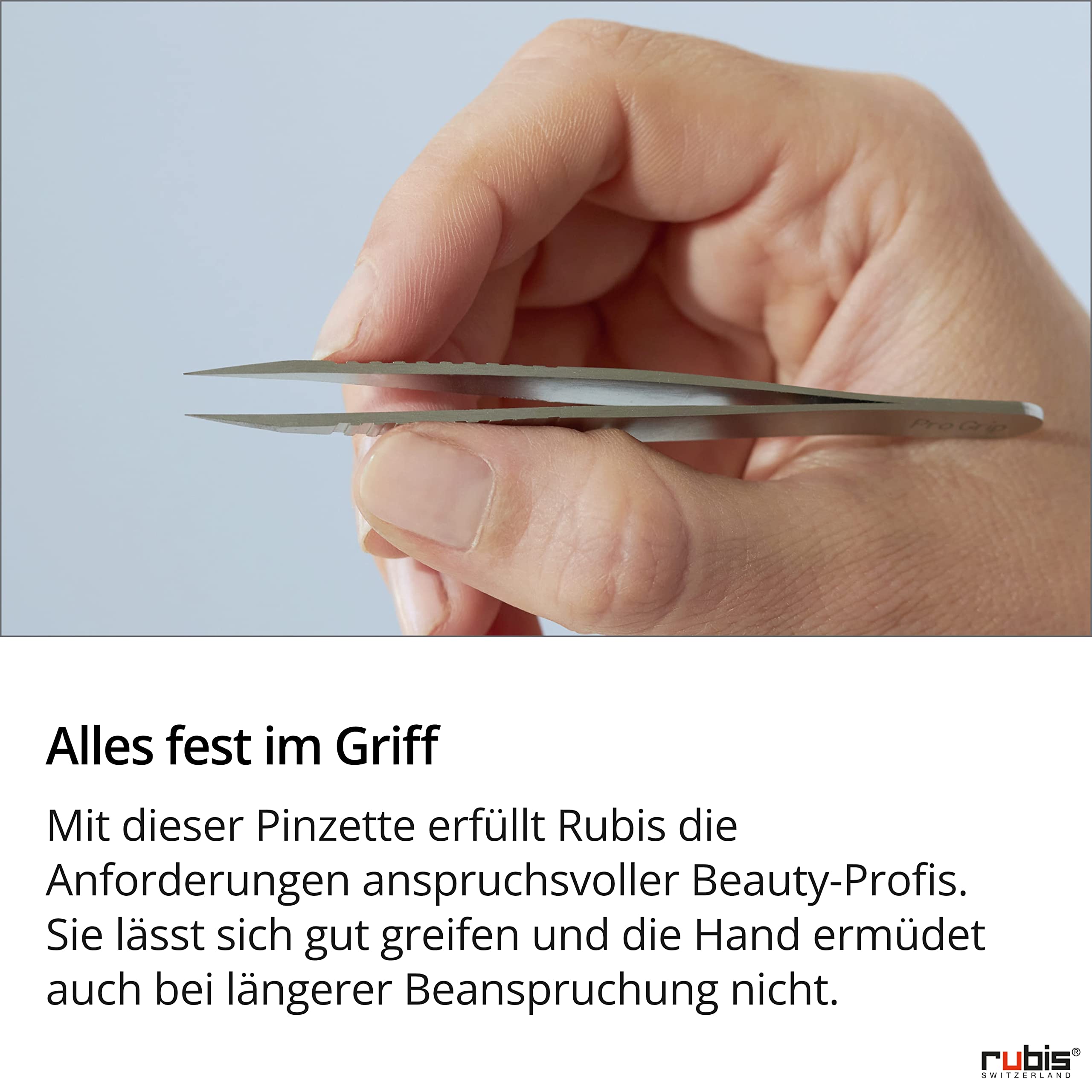 Rubis Splitterpinzette ProGrip - Spitze Pinzette mit geriffeltem Griff, rutschfest - für Splitter und eingewachsene Haare