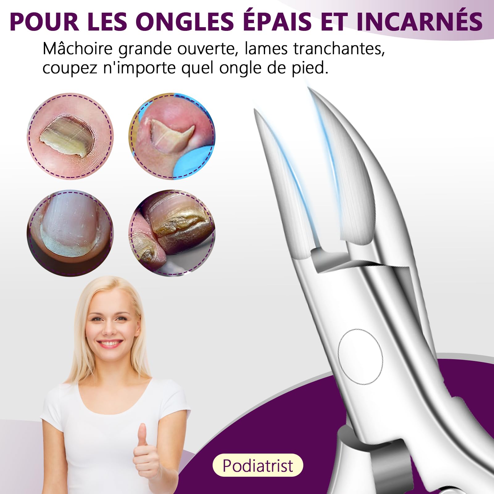 Pinze per unghie professionali per taglio unghie incarnite di precisione in acciaio inossidabile per tagliare le unghie spesse e appuntite