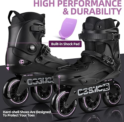 Vista 5 de Patín en línea para adultos - COSMOID Patines de alta performance con cuchillas para mujeres y hombres, marco de metal de 3 ruedas de 110mm