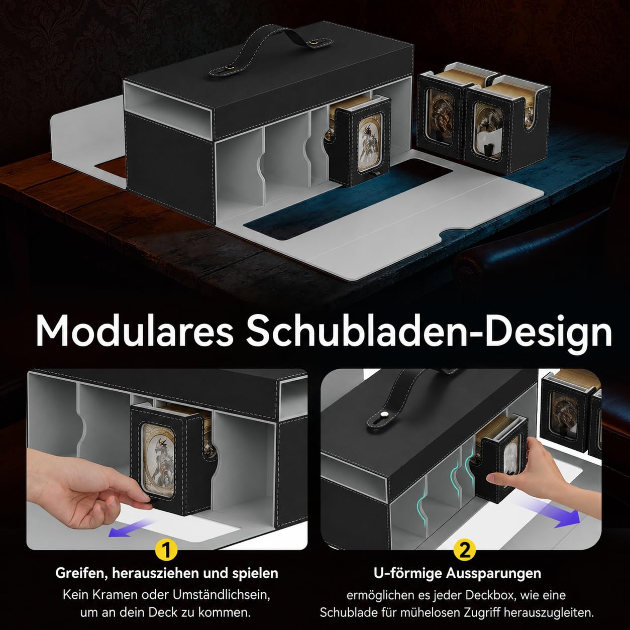 MTG Deckbox 11in1 Commander Deck Box,8 Deck sammelkarten aufbewahrungsbox mit Display&WüRfelablage1000+ DoppelhüLsenkarten,Abnehmbare Sammelkarten Box mit35pt Magnetischen Kartenhaltern Grau