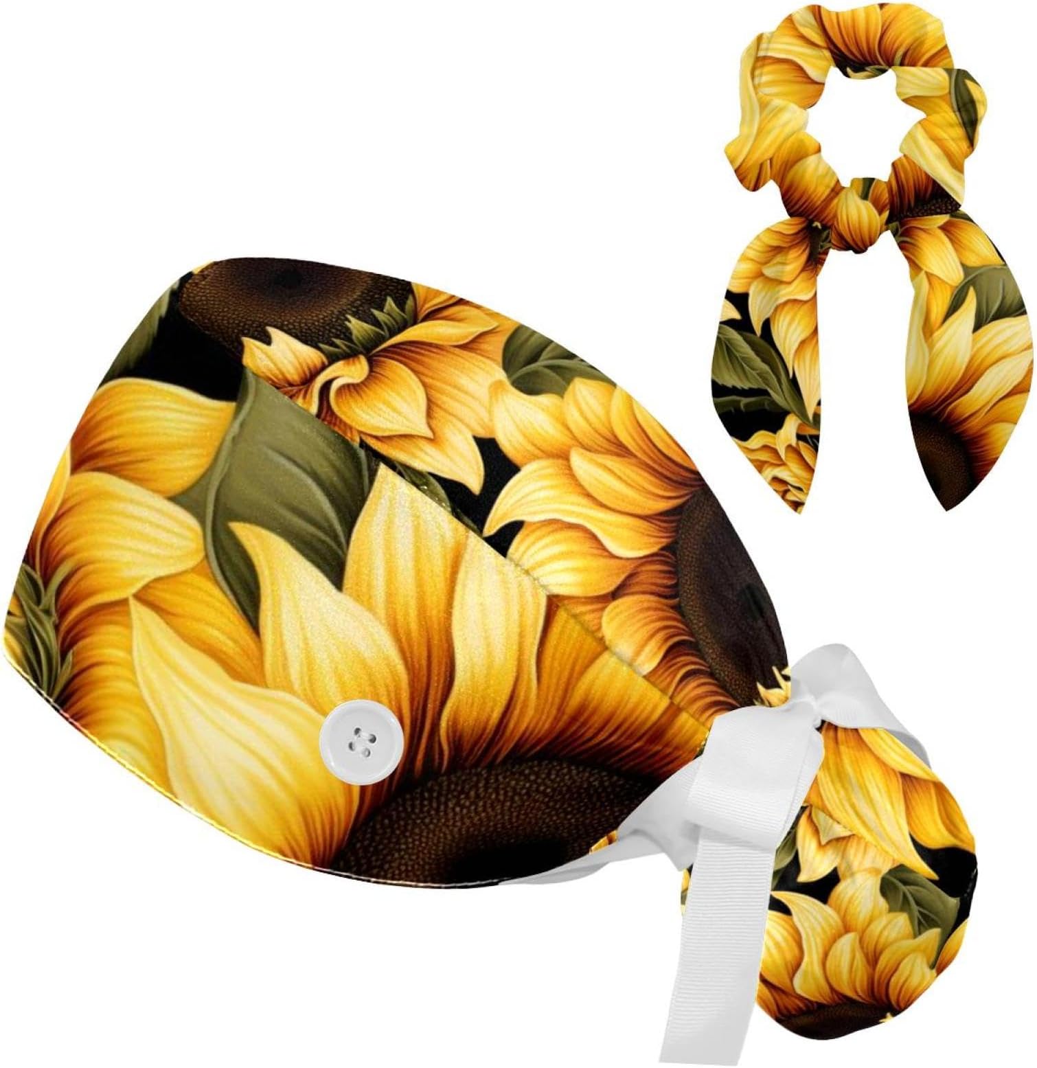 Adjustable Working Cap ÏòÈտûÎìӡ»¨99 Bouffant Hat with Buttons Scrub Hat with Bow Hair Scrunchy for Woman