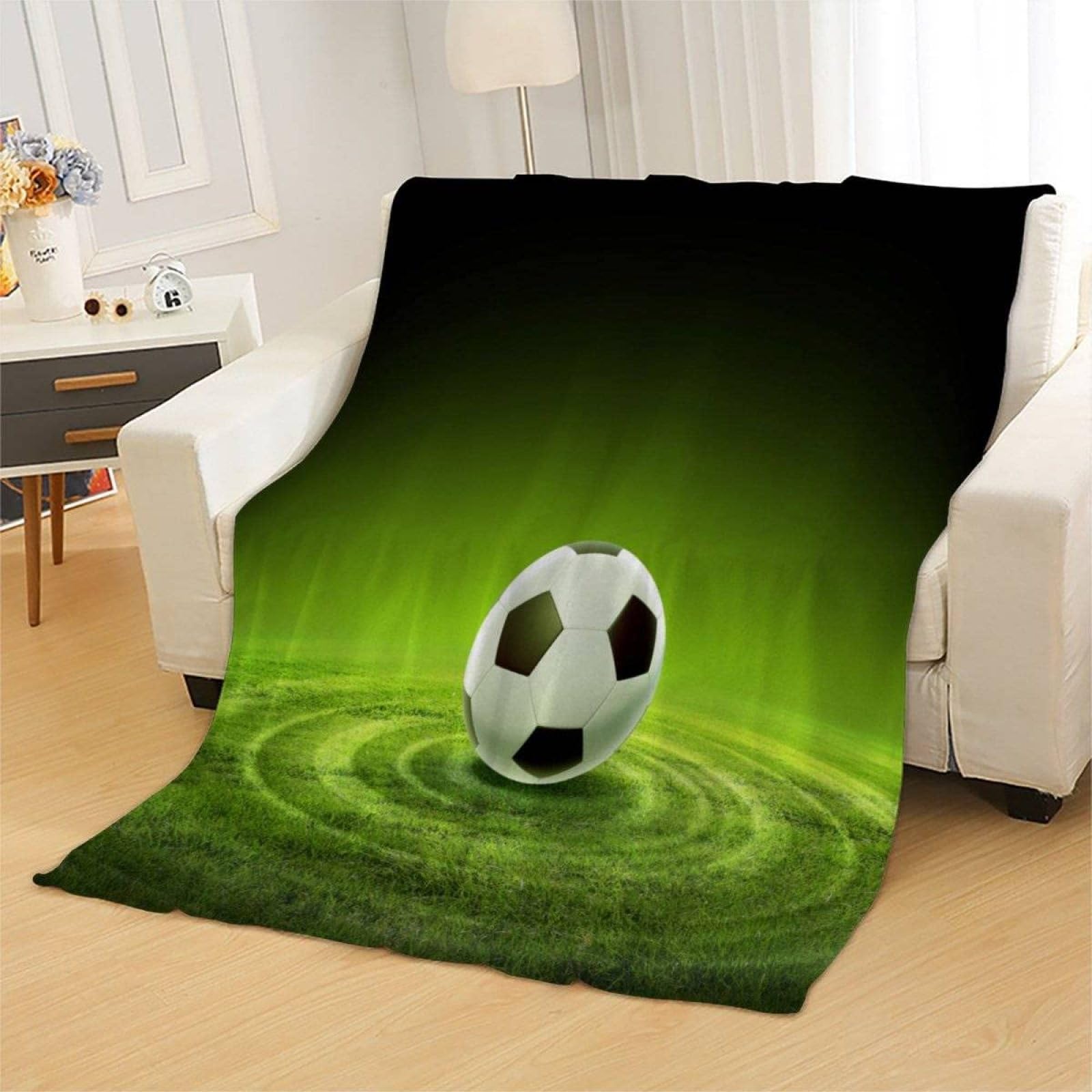 Coperta Morbida In Flanella Con Pallone Da Calcio 320g/m² - Regalo Per Appassionati Di Sport, 3 Taglie