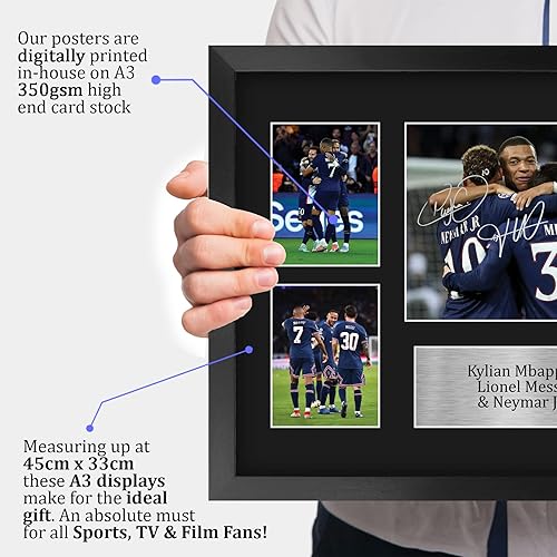 Miniatura 10 de HWC Trading Lionel Messi, Neymar Jr y Kylian Mbappe PSG Gifts - Imagen impresa con autógrafo firmado para fanáticos y partidarios del fútbol, tamaño