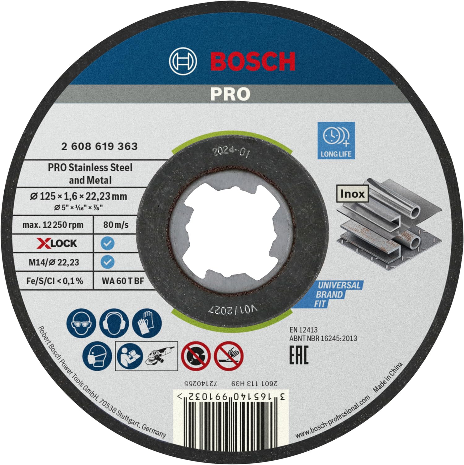 Bosch 10 x PRO paslanmaz çelik ve metal uzun ömürlü kesme diski, küçük açılı taşlama makineleri ve X-Lock, M14/22,23 mm (Ø 125 mm, profesyonel aksesuar, küçük açılı taşlama makinesi)