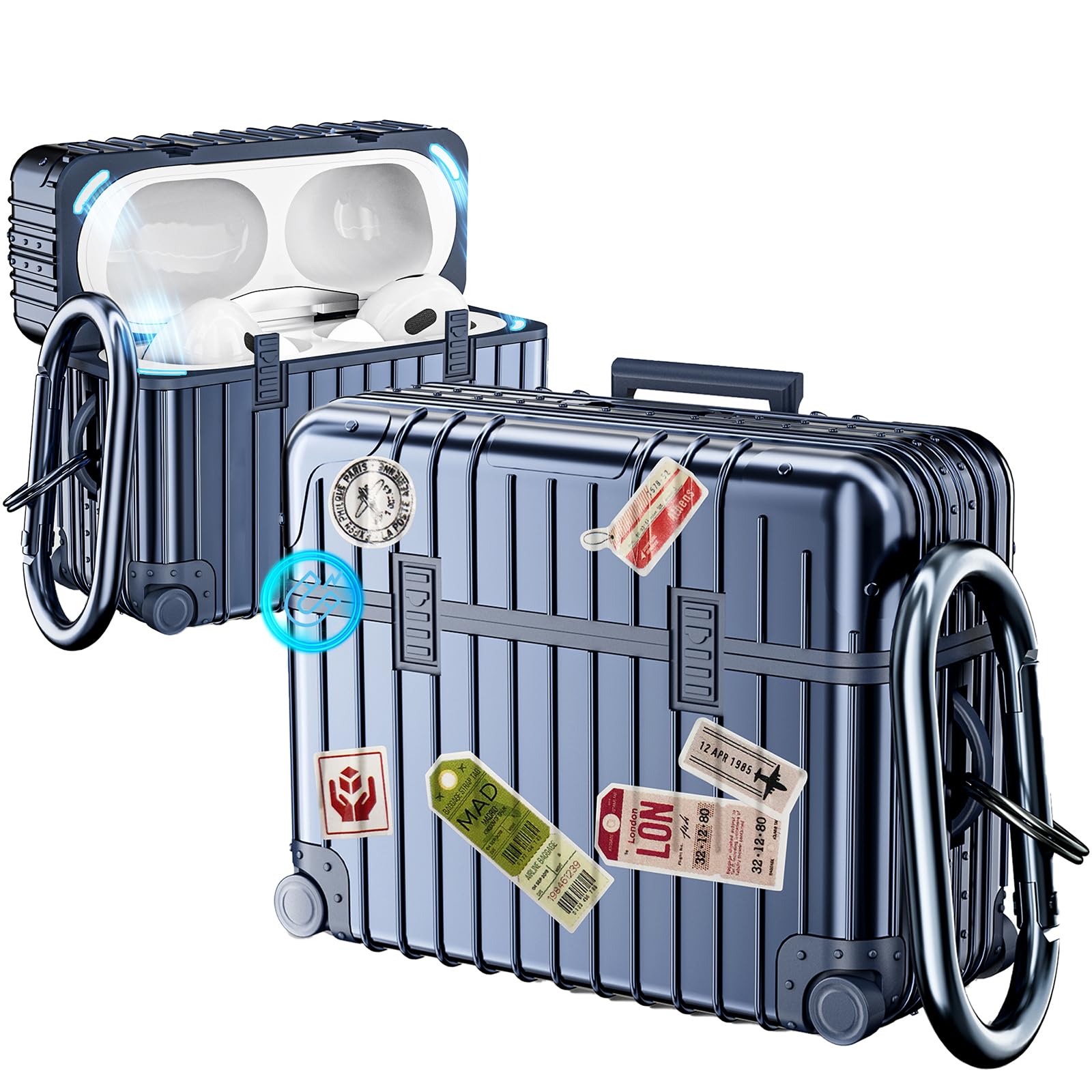 V-MORO Cute Funny Suitcase Design Case Compatible with Airpods Pro 2nd/1st Generation Fashion Magnetic Lid Powerful Drop Protection Case for Apple Airpod Gen Pro 2 Women Men