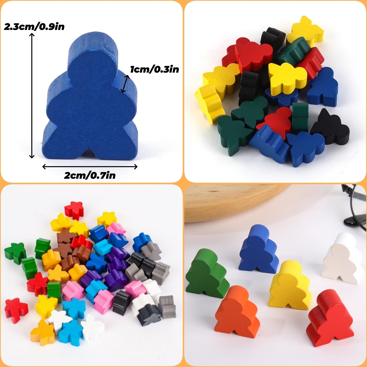 EUYKQNOI Pions de Jeu Pions en Bois composant de Jeu Jouet,Pions en Bois pour Jeux de Société,Figurines de Jeu Colorées,16 Cônes Halma en Bois et 2