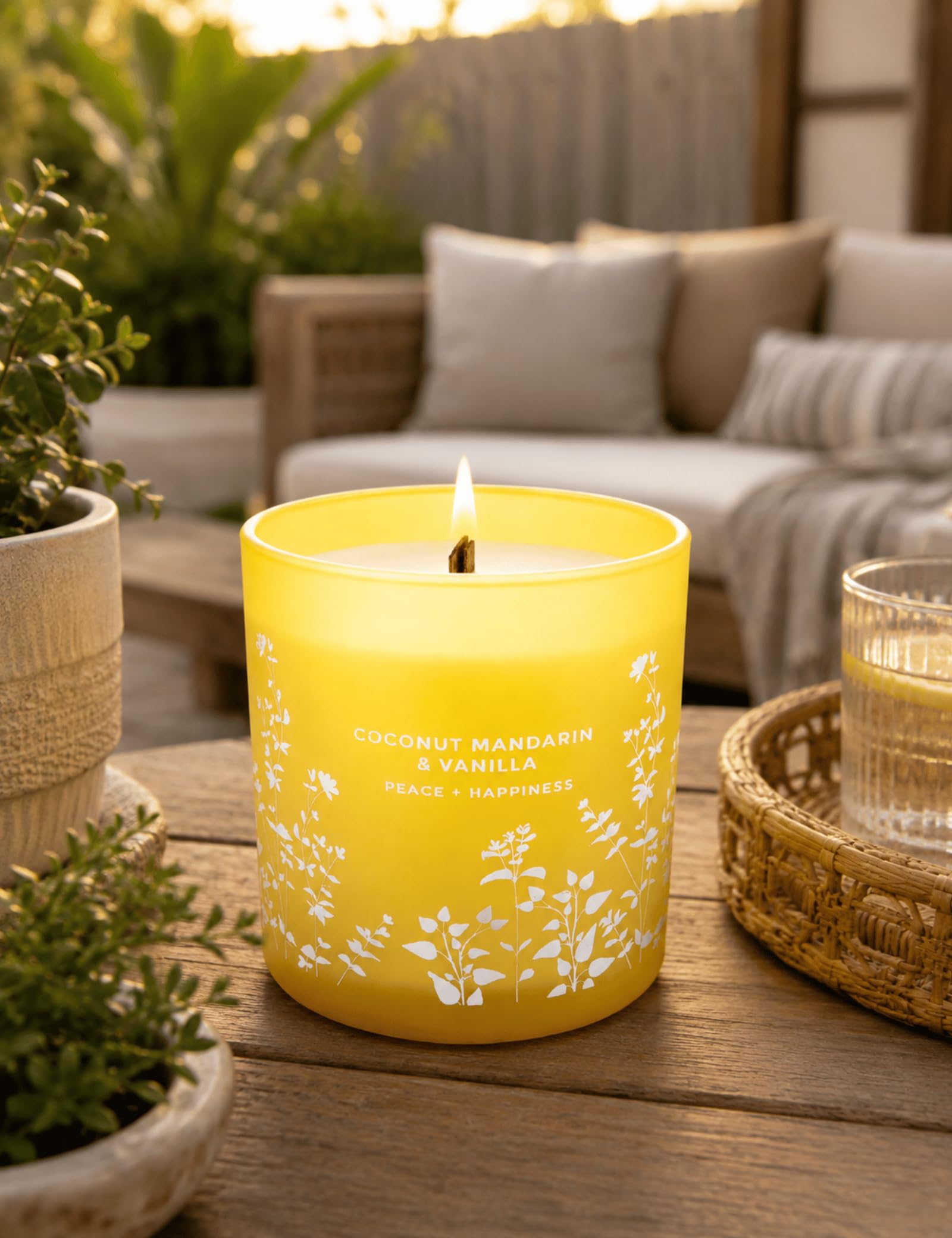 Coconut Mandarin Vanilla Soy Candle | Luksusowe świece zapachowe do domu | Duża świeca Wood Wick 300 ml | Relaksująca świeca aromaterapeutyczna prezent dla kobiet i mężczyzn