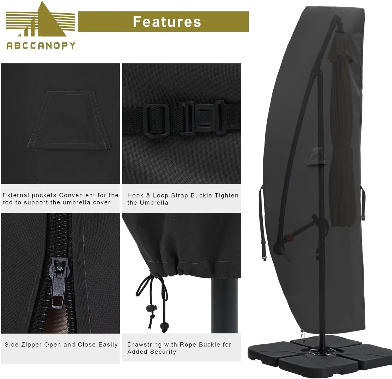 Offset Umbrella Cover for 8FT to 15FT Black by ABCCANOPY