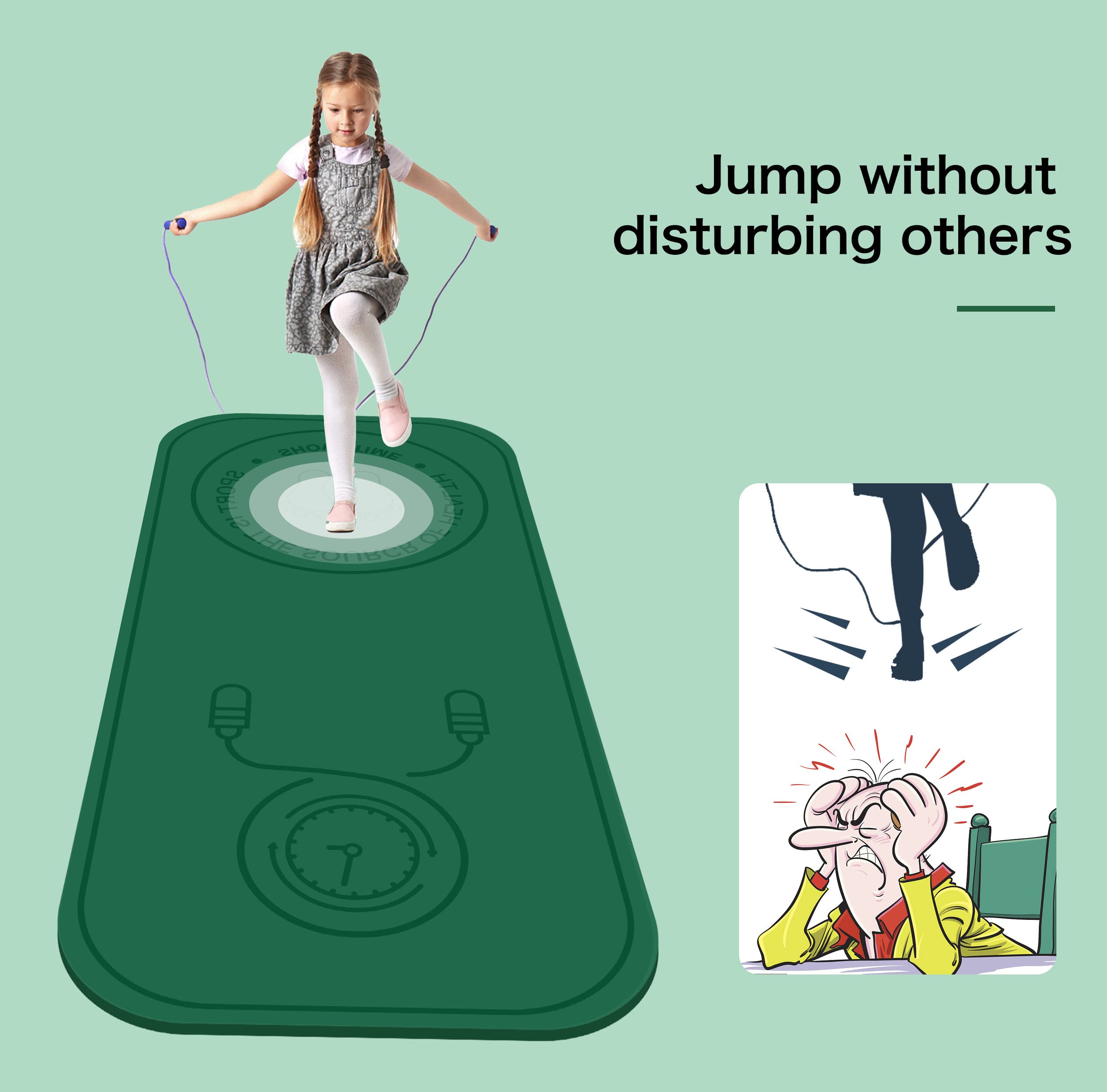 Rope Skipping Sports Shockproof Exercise Mat, All-Purpose Extra Thick High Density Anti-Tear Exercise Yoga Mat, Non Slip Jump Rope Mat for Indoor and Outdoor