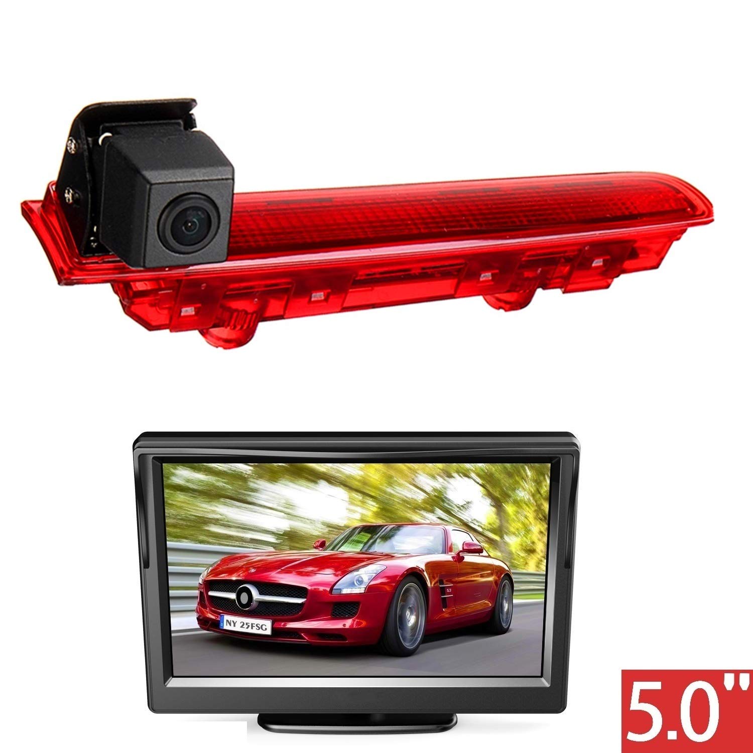 HD 3rd Brake Light Backup Camera Aftermarket Rear Reversing Camera + 5.0 Inch LCD Monitor Kits for VW T5 T6 Transporter/Caravelle/Multivan