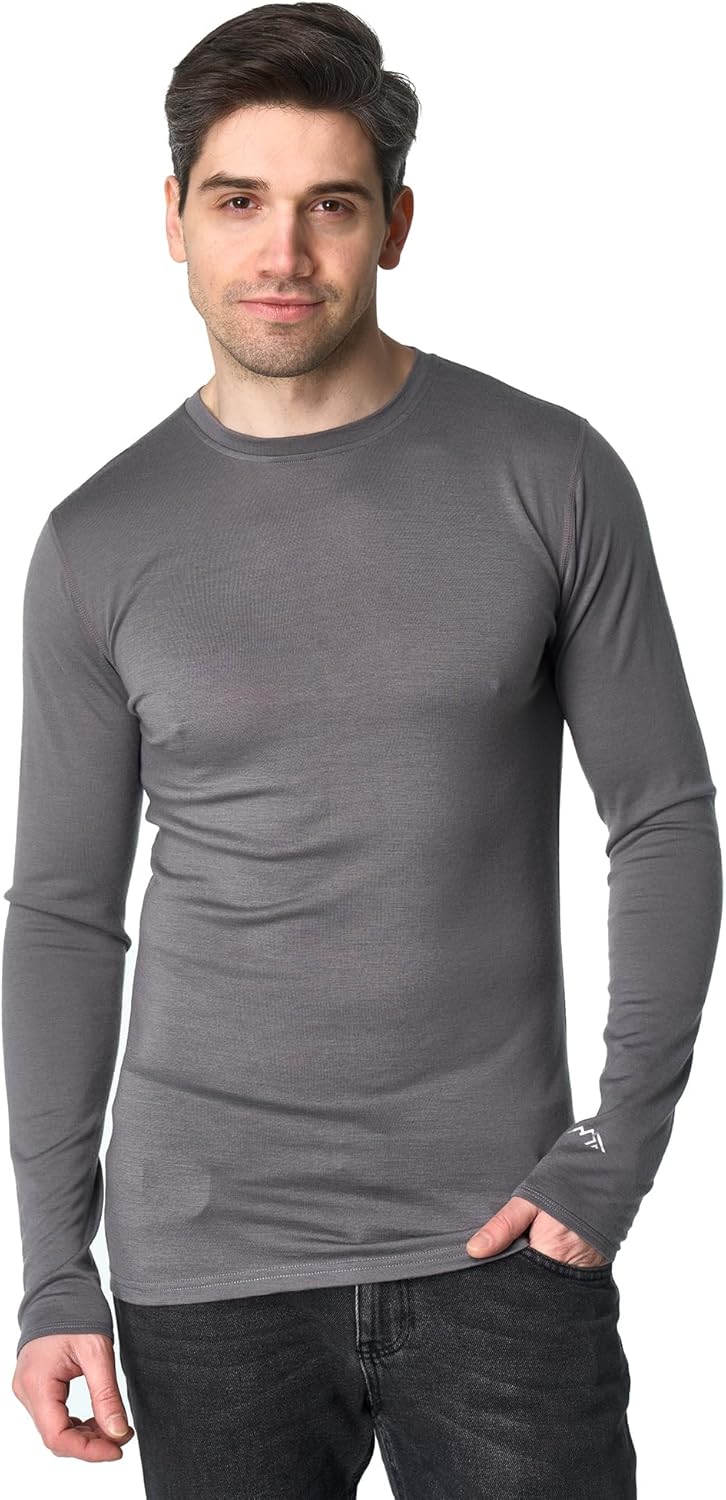 Merino Wool Base Layer Mens - 100% Merino Wool Shirts for Men Thermal Underwear Long Sleeve T-Shirt for Hiking Hunting