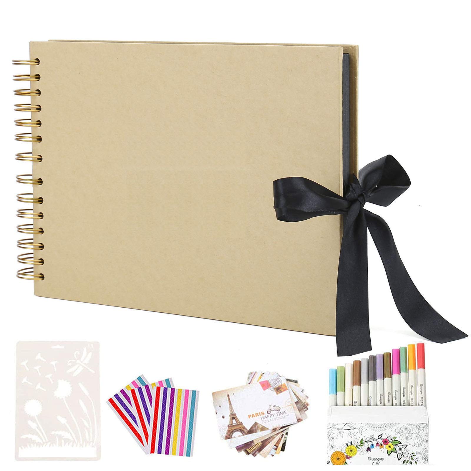 AIOR Photo Album Scrapbook 80 Pages, DIY Vintage Handmade Memories Book Travel Guestbook Gift for Wedding Engagement Anniversary Birthday (Blue)