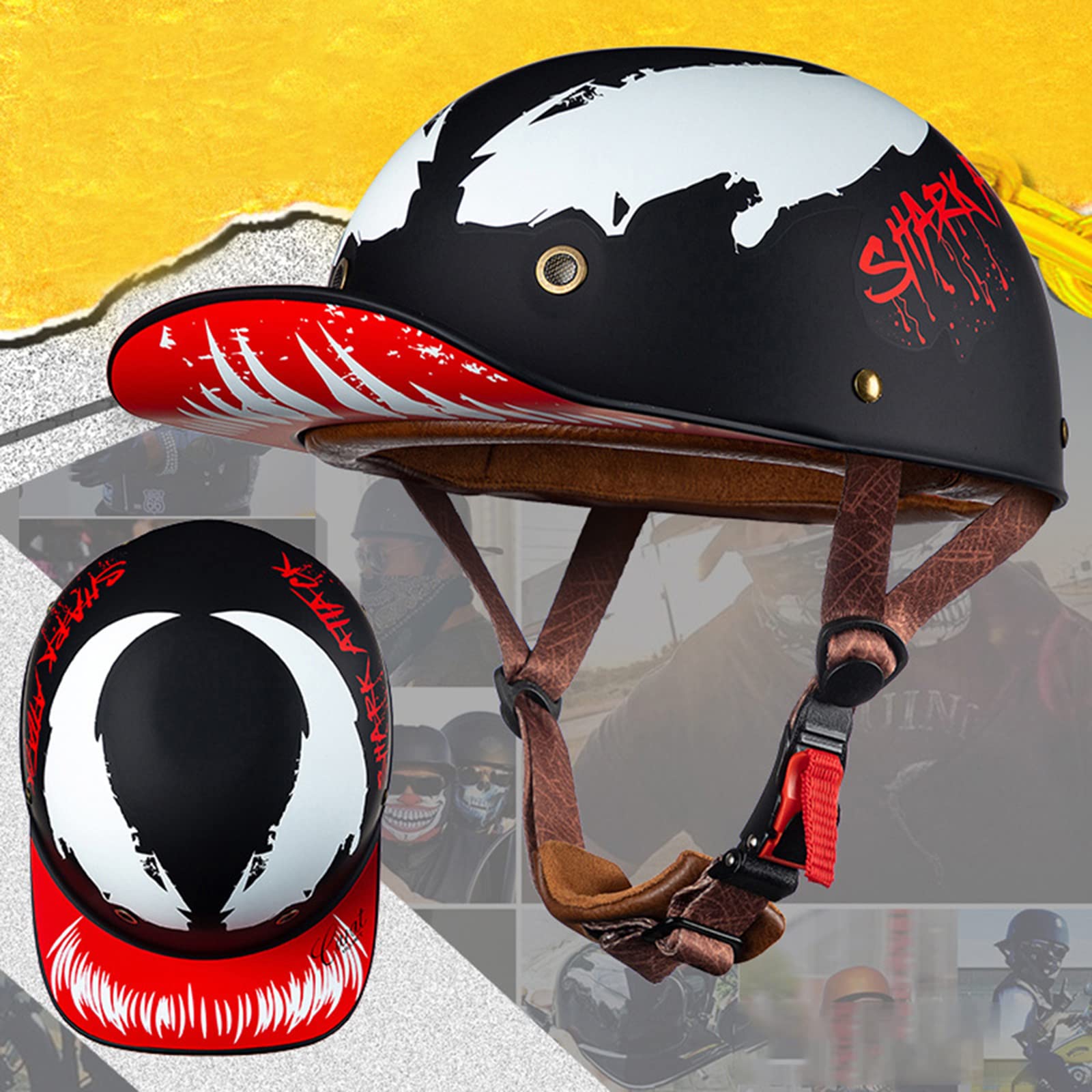 Casque Moto Demi-coque Rétro Homologué DOT - Taille XL (61-63 Cm) Noir Mat