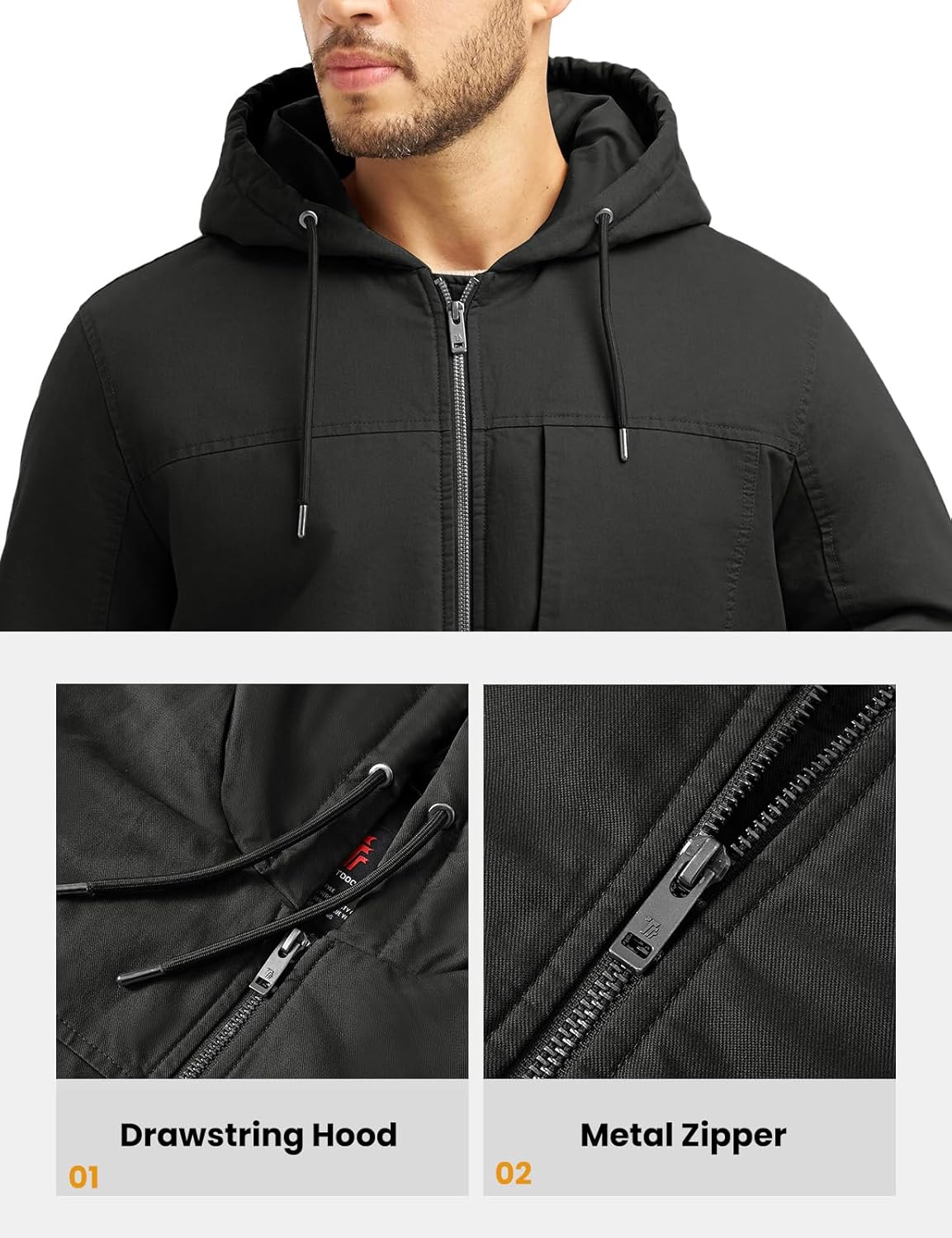 Rdruko Men's Winter Work Jackets Hooded Quilted Cotton Wram Coat Utility 4 Pockets Workwear - Image 5