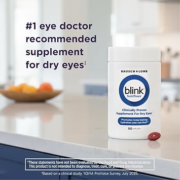 Blink NutriTears Supplement for Dry Eyes, Lutein Zeaxanthin Vitamin D 50ct