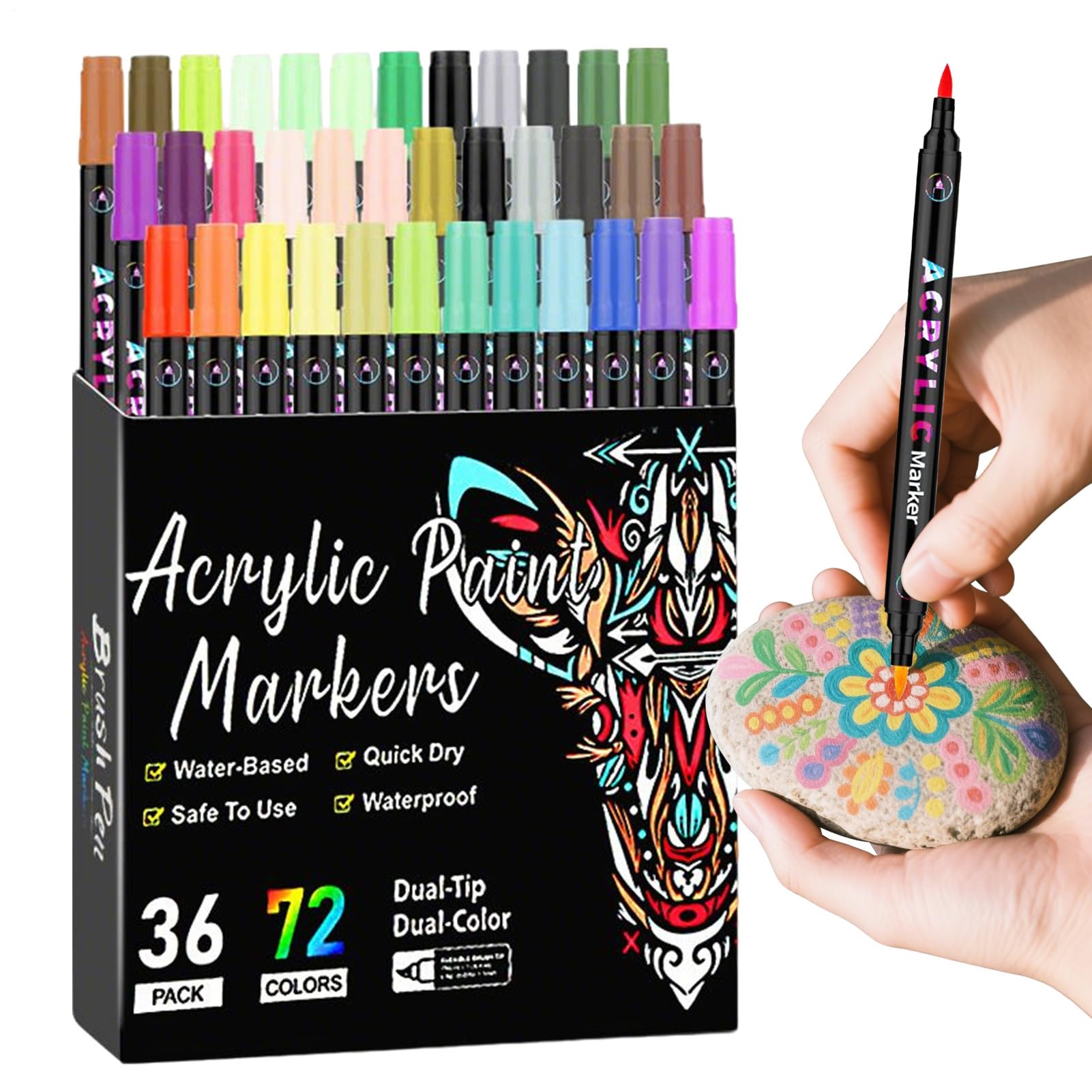 Arroopu Rotuladores De Pintura Acrílica | 72 Colores Punta Doble para Pizarra - Material Escolar Accesorios Educativos Manualidades Decoración Hogar
