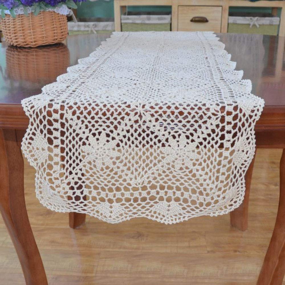 KEPSWET TideTex, centrino in Cotone Lavorato a Mano all'Uncinetto, Runner da tavola con Motivo Floreale Rustico, tovaglia per Divano, Cotone, Beige, 14"x48"