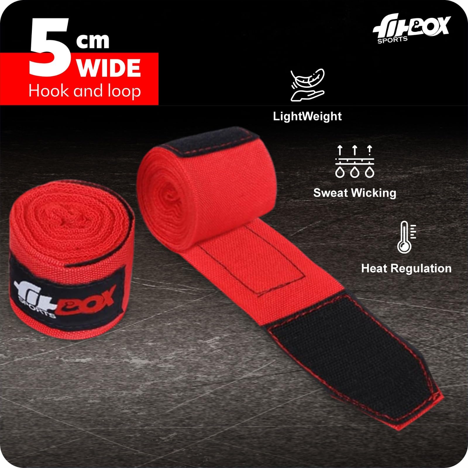 FitBox Sports Boxing Wraps - Punching Wraps Hand & Wrist Wraps - Protectors (Red) 2