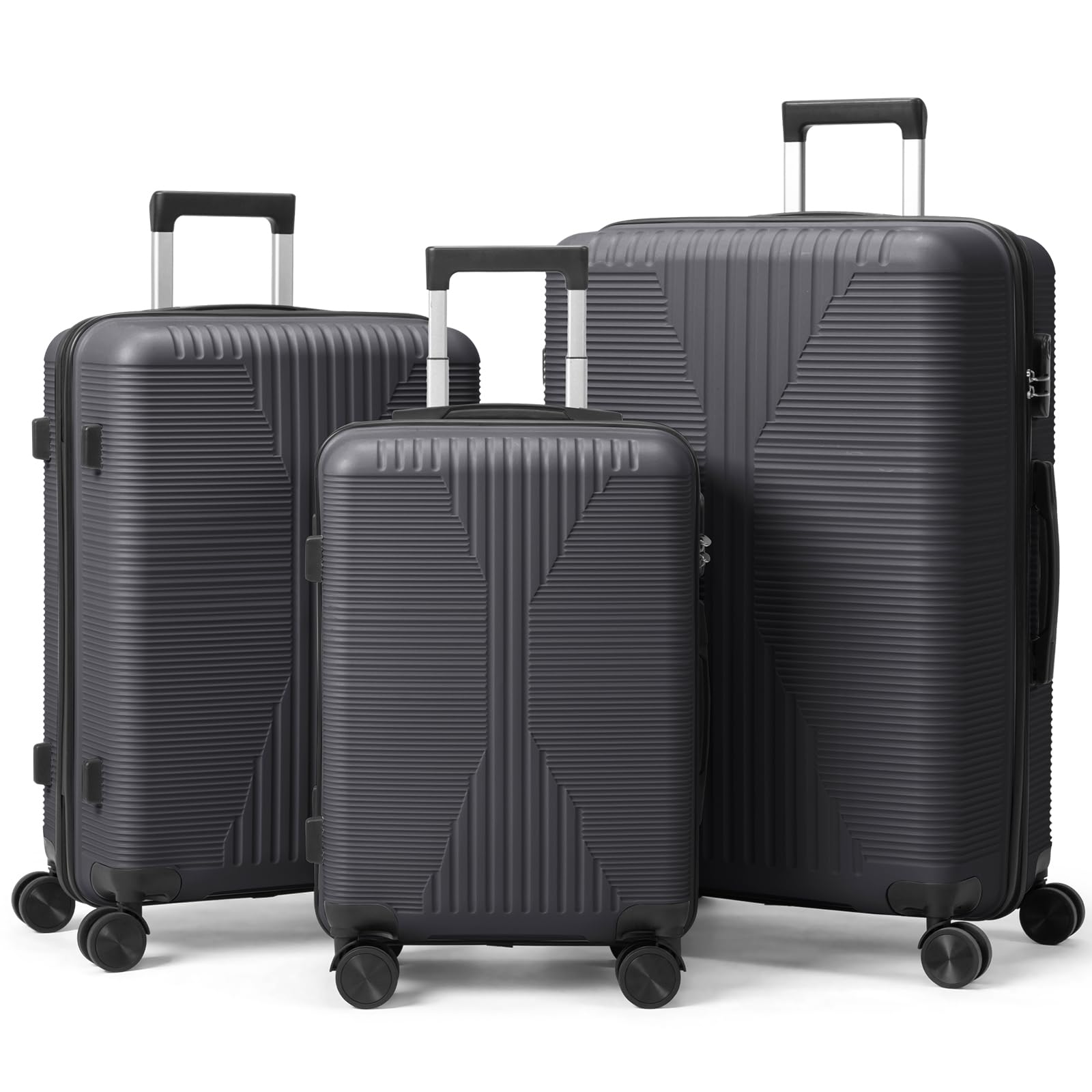 LEADZM Valigie Set 3 Pezzi, Set Valigie Rigide in PP (Grigio scuro)