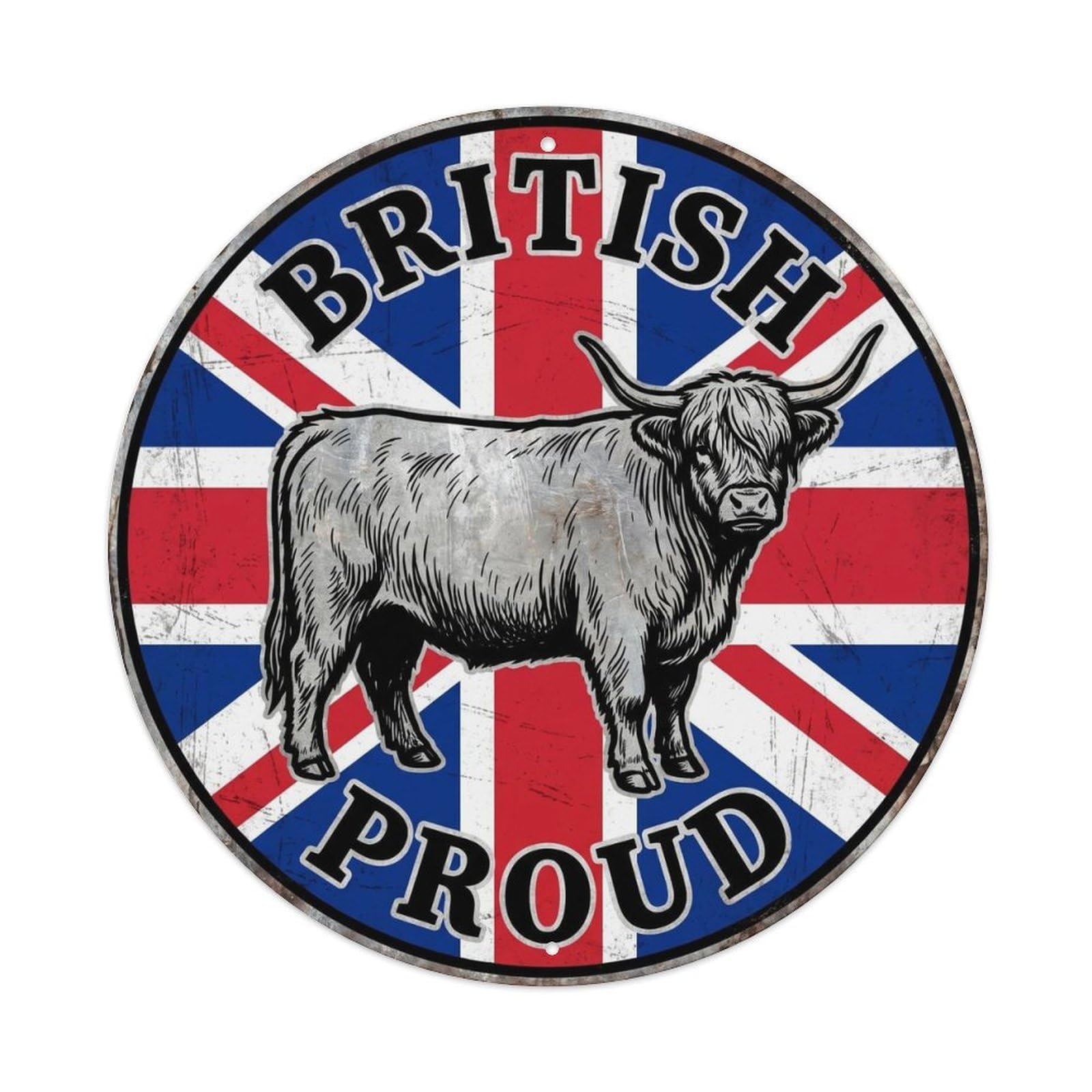 British Proud Highland Cow Farm Animal Heritage Emblem Metal Tin Sign