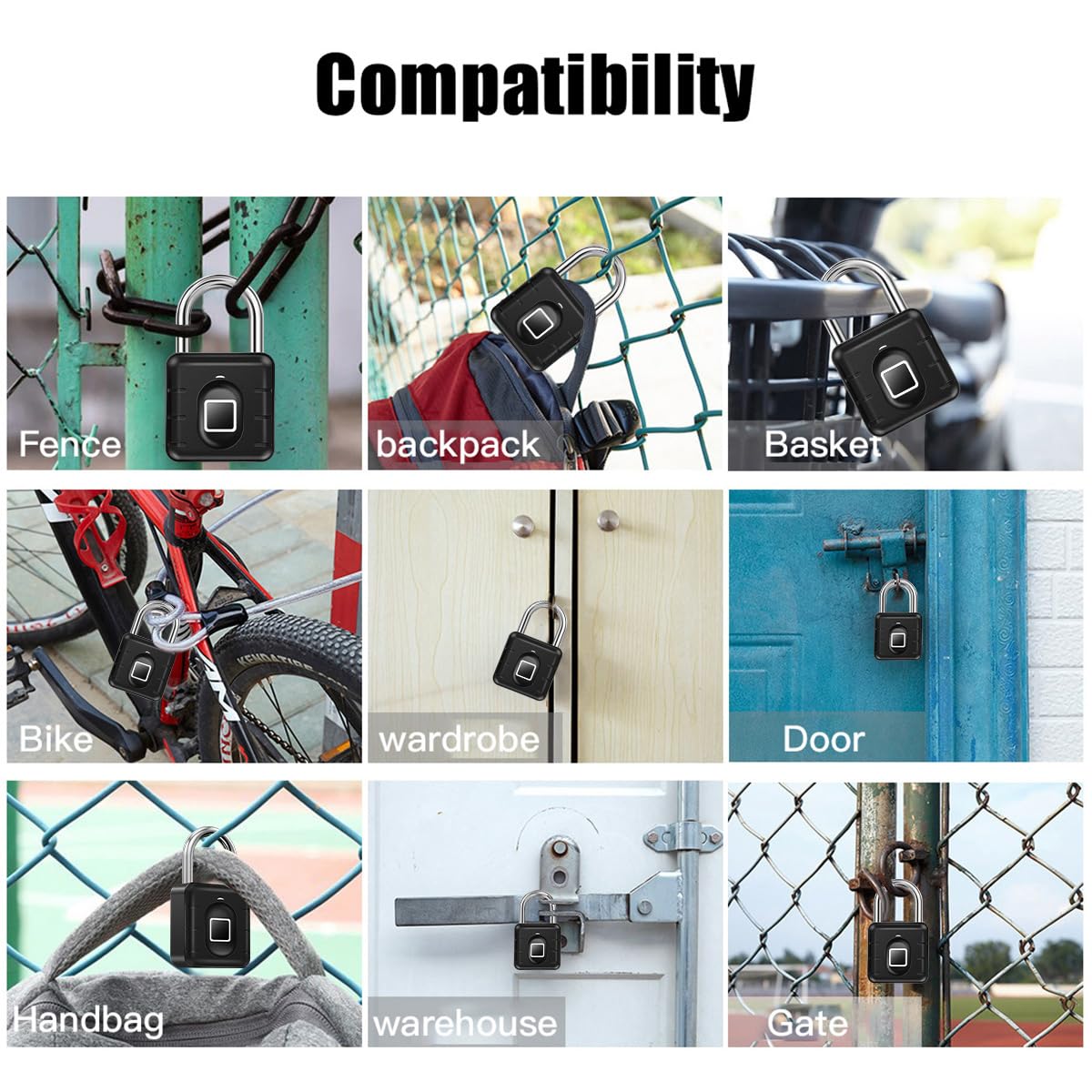 AICase Lucchetto con impronta digitale, serratura ricaricabile USB di sicurezza Keyless di sicurezza impermeabile IP67 per uso interno ed esterno