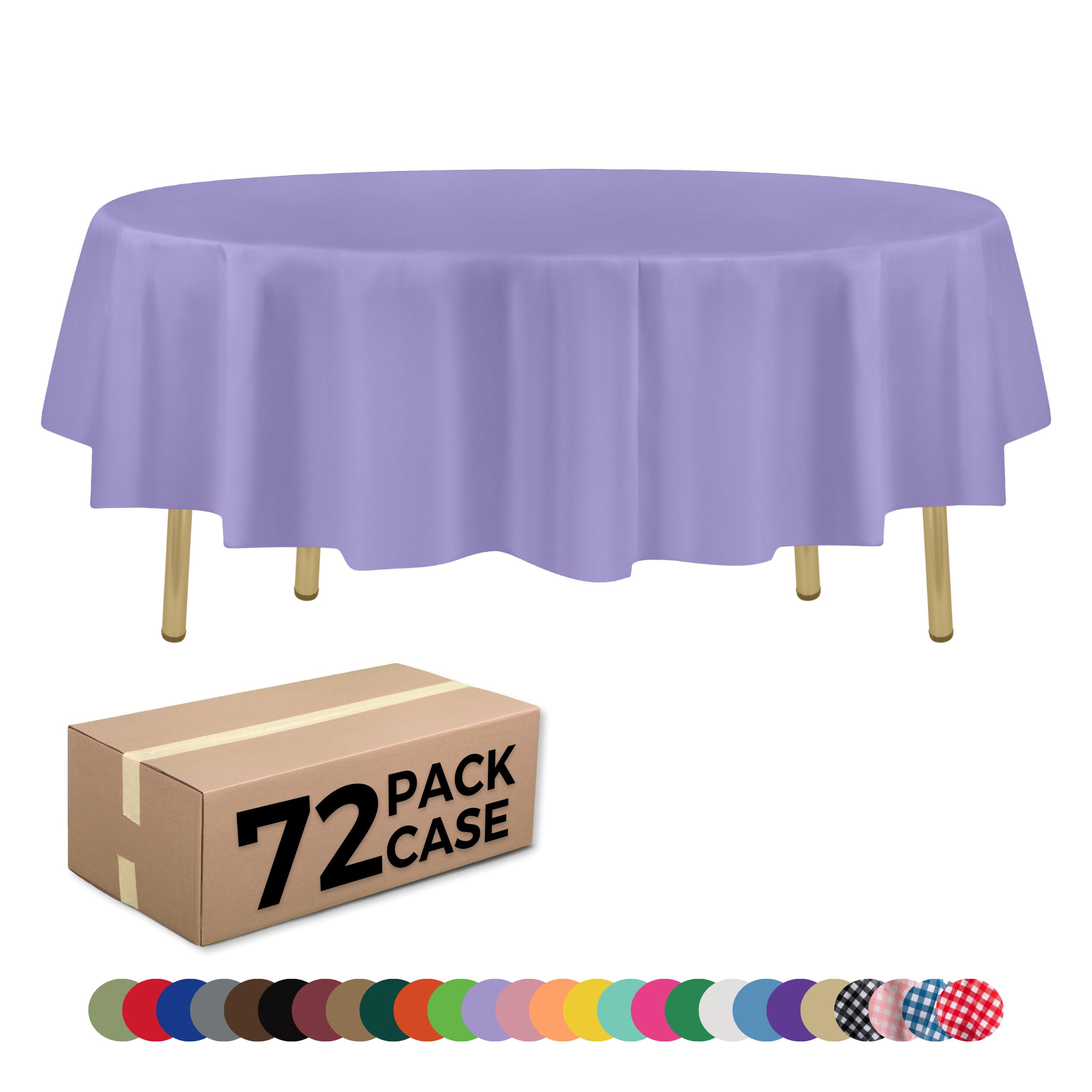 ZIMPLEWARE Lavender Standard Disposable Plastic Party Tablecloth [Case of 72] 84 x 84” Round Table Cover for Indoor & Outdoor Use — image 1