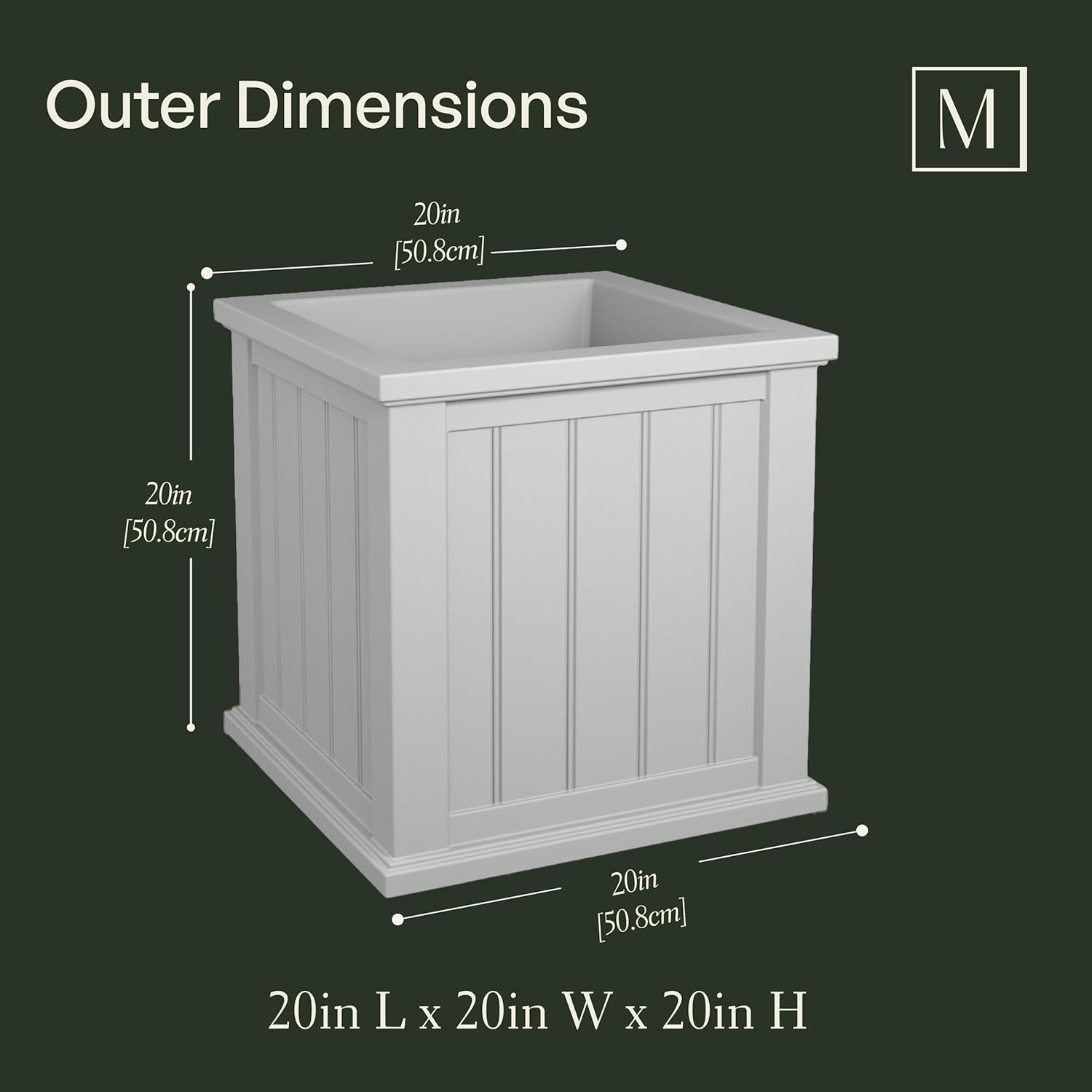 Mayne Cape Cod 20-Inch Square Planter – Self-Watering, Weather-Resistant Planter for Flowers – Durable Outdoor Design for Patio, Porch, or Entryway