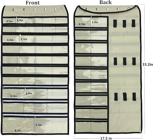 Miniatura 2 de BB Brotrade Organizador colgante de joyas, organizador de accesorios, organizador de 56 bolsillos para guardar joyas (Beige-56 bolsillos)