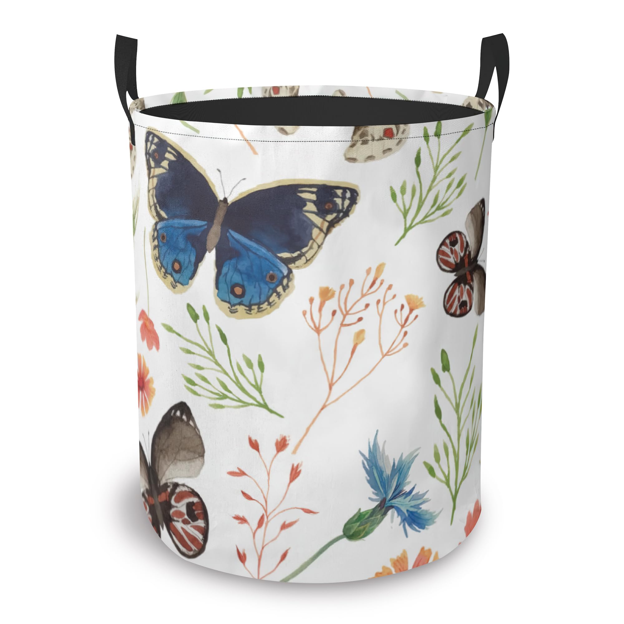 Spring Butterfly Flowers Laundry Basket,Oxford Cloth Laundry Hamper With Handle Foldable Portable Clothes Storage Basket Storage Bag For Bathroom/Bedroom/Dormitories